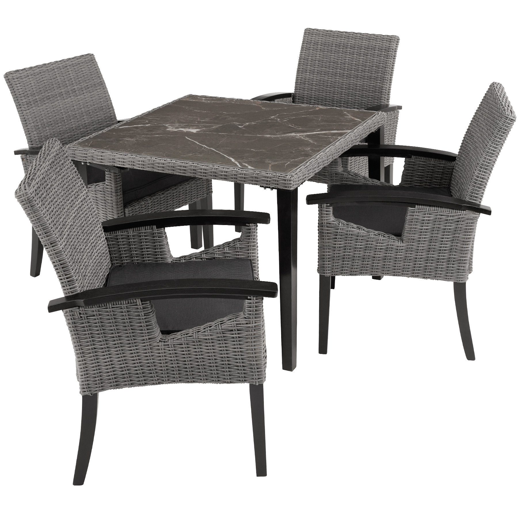 tectake Sitzgruppe Stühlen mit Rosarno, grau (Set, Rattan Tarent 4 Tisch 5-tlg)