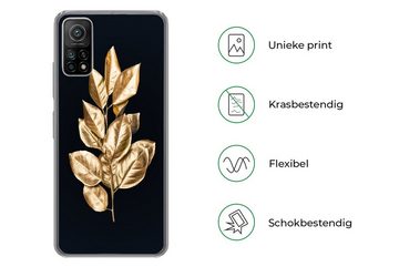 MuchoWow Handyhülle Pflanze - Blätter - Gold - Schwarz - Luxus, Phone Case, Handyhülle Xiaomi Mi 10T, Silikon, Schutzhülle