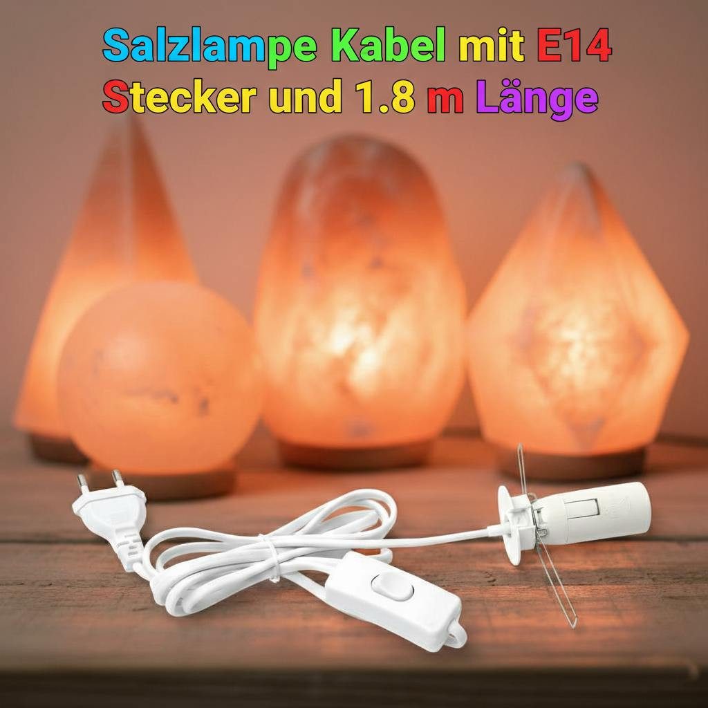 Landster Lampenfassung E14 Ersatzkabel für Salzlampe mit Schalter 1,8 M, Passend für LED oder Glühbirne