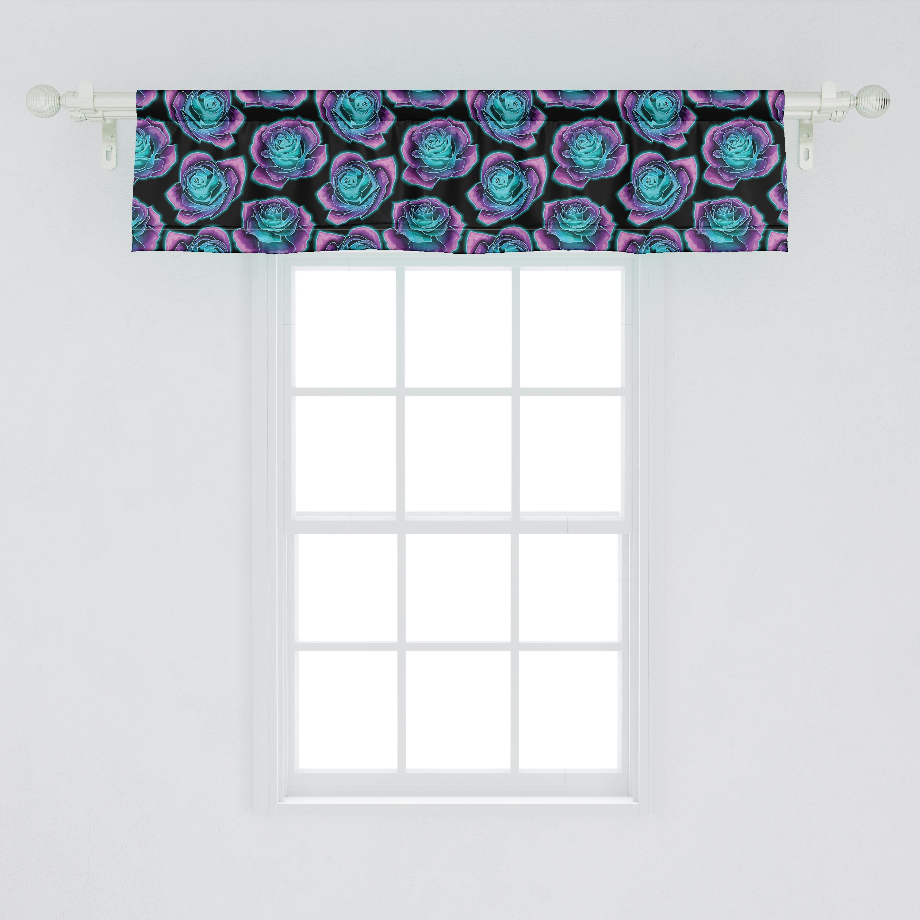 Scheibengardine Vorhang Volant Psychedelisch Abstrakte Dekor Microfaser, Abakuhaus, Bicolor mit Küche Schlafzimmer Rosen Stangentasche, für
