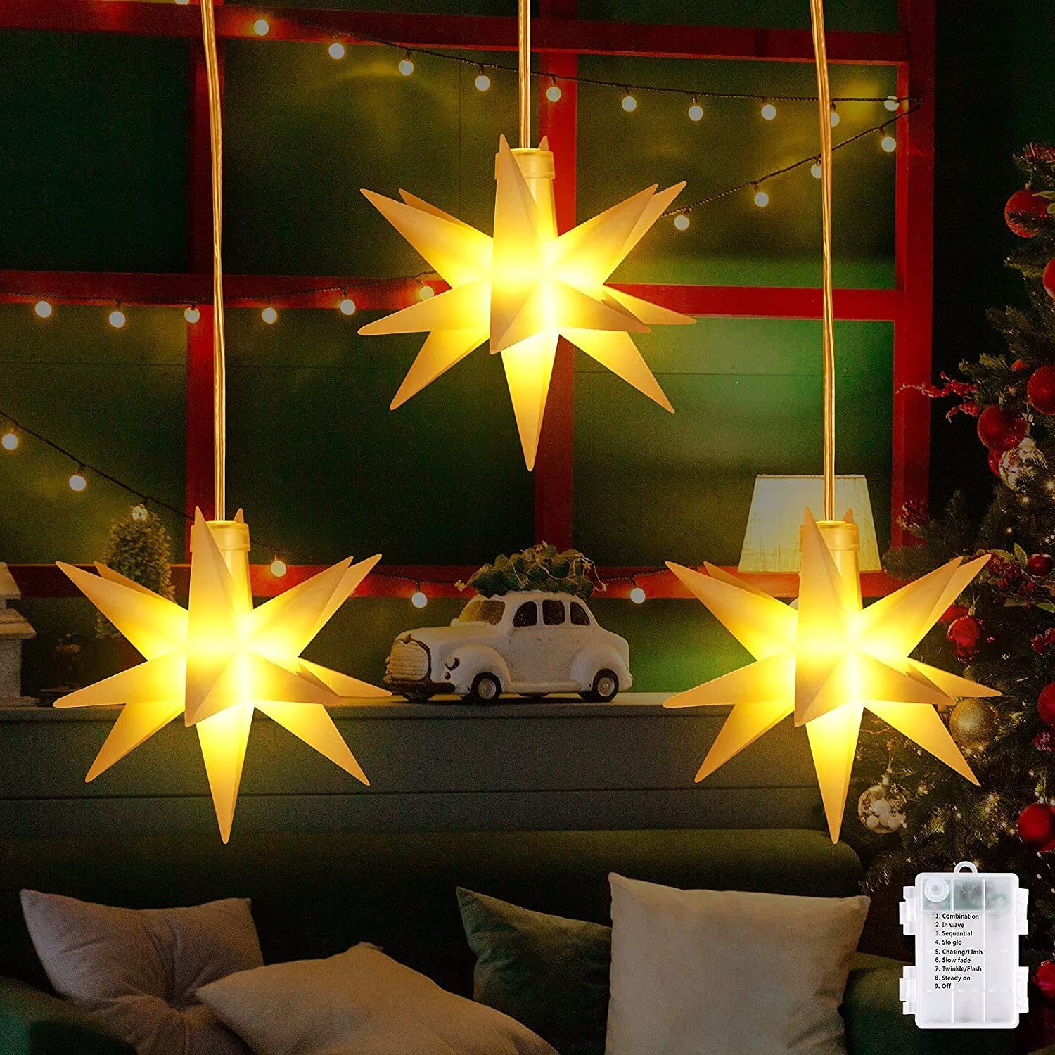 Salcar LED-Lichterkette 3D Weihnachtslichterkette 3 Köpfe Explodierende  Sterne