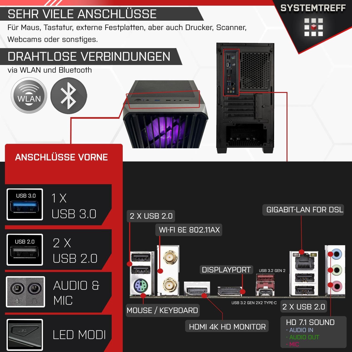 SYSTEMTREFF Basic Gaming-PC (Intel 14400F 14400F, GeForce RTX 3060, 16 GB RAM, 1000 GB SSD, Luftkühlung)