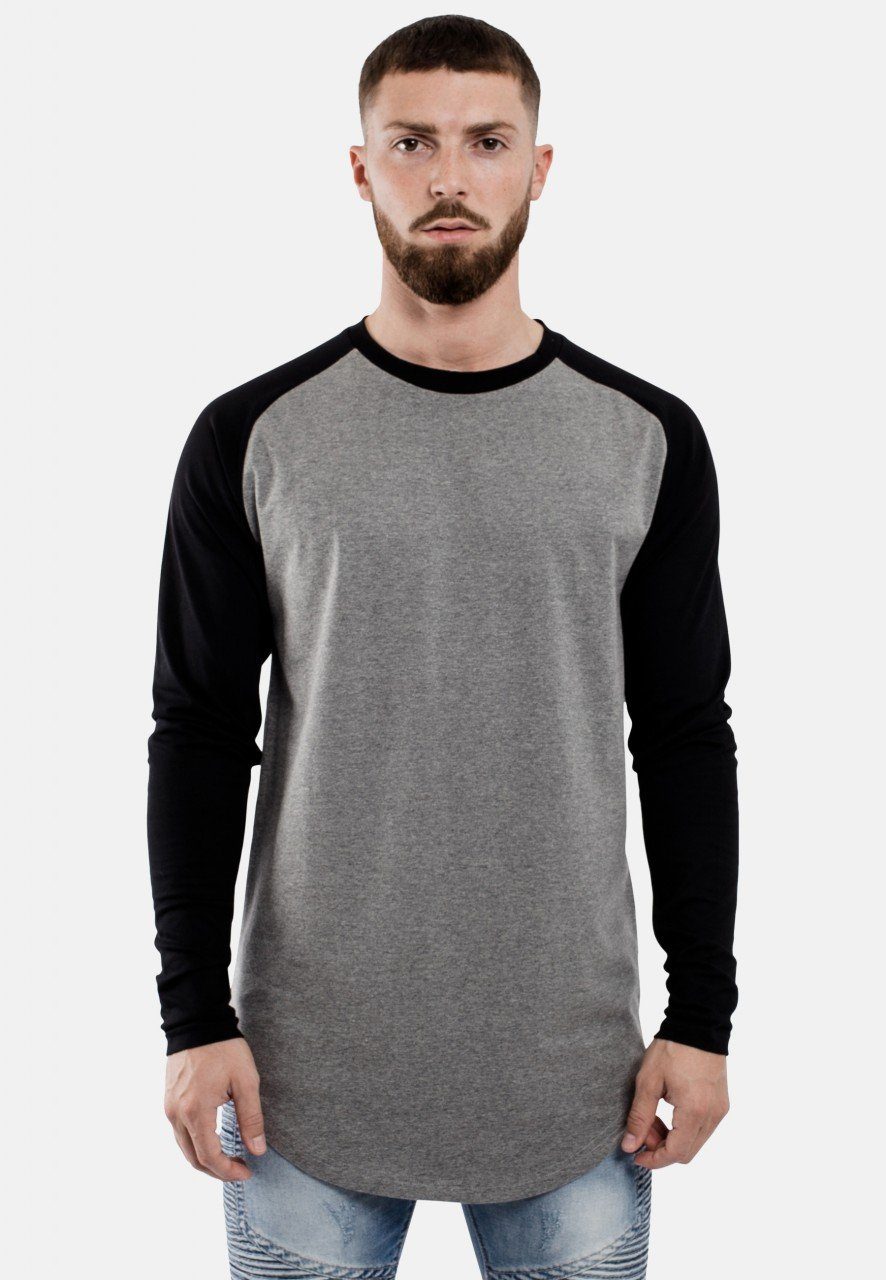 Blackskies T-Shirt Baseball Longshirt T-Shirt Grau Schwarz Medium