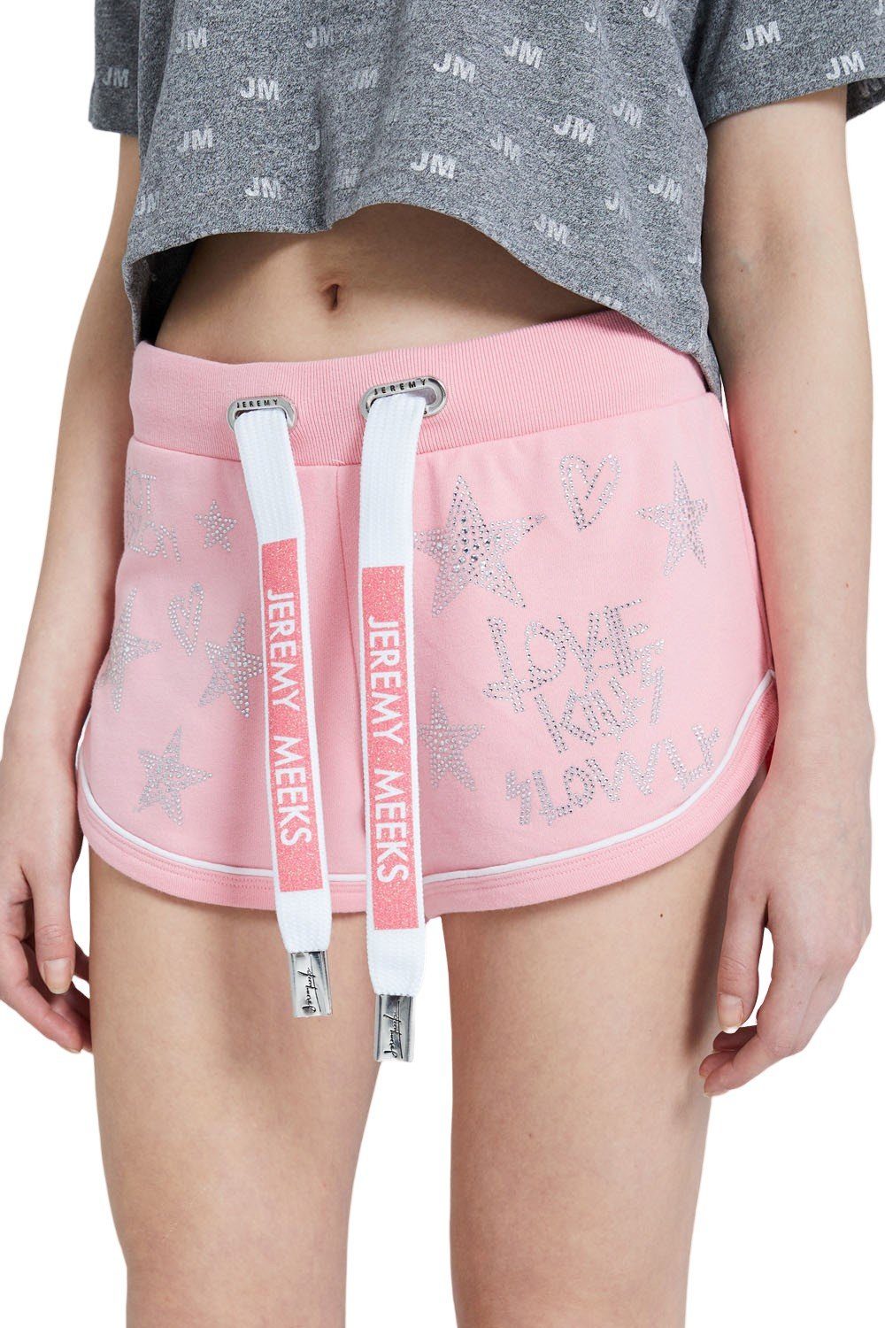 JEREMY MEEKS Stoffhose JEREMY MEEKS Damen Shorts Ilva mit Glitzersteinen Hot Pants Pink