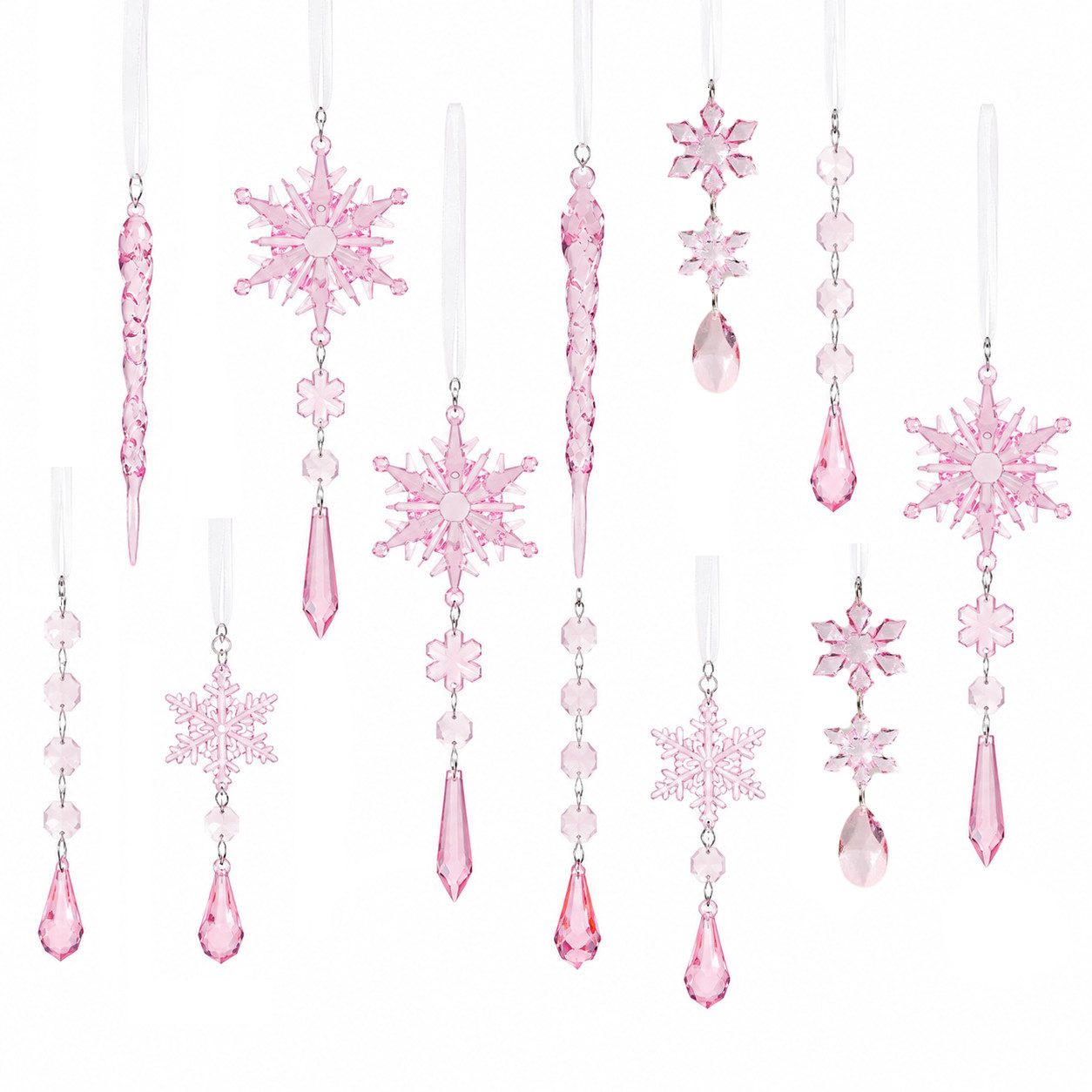 Bomiclss Christbaumschmuck Acryl Schneeflocken Eiszapfen Tropfen Hängedekoration (18-tlg), Ornamente für Weihnachtsbaum Winterfest und Party Deko