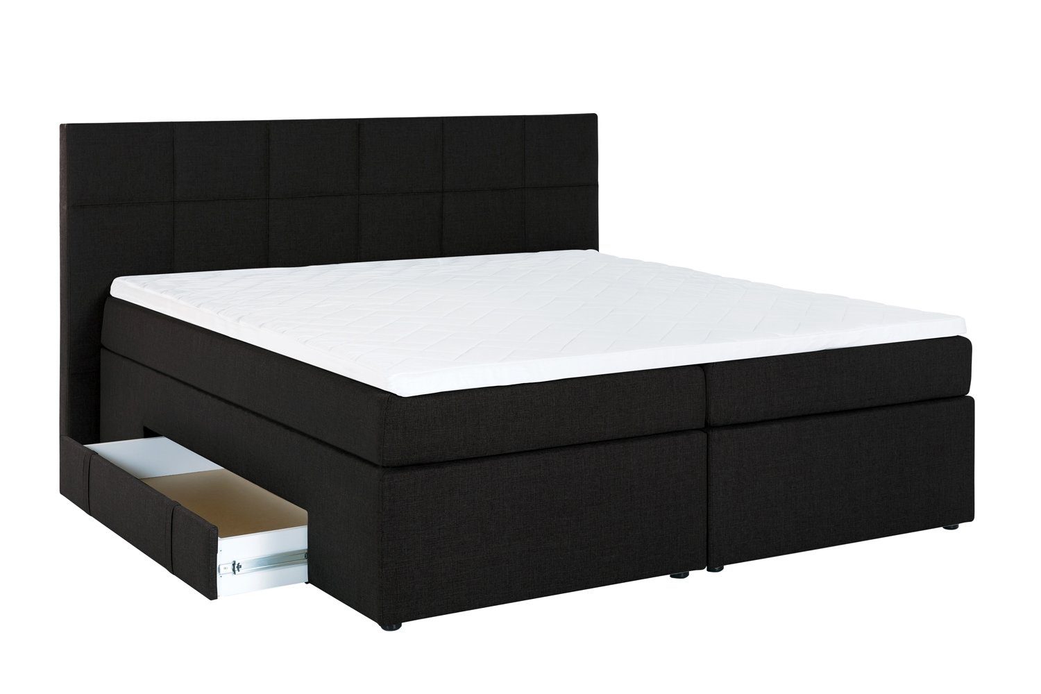 Möbelfreude Boxspringbett Boxspringbett Andybur Schwarz 160x200 cm H3, Schwarz 160x200 cm H3 mit Bettkasten / Stauraum inkl. Visco-Topper, 7-