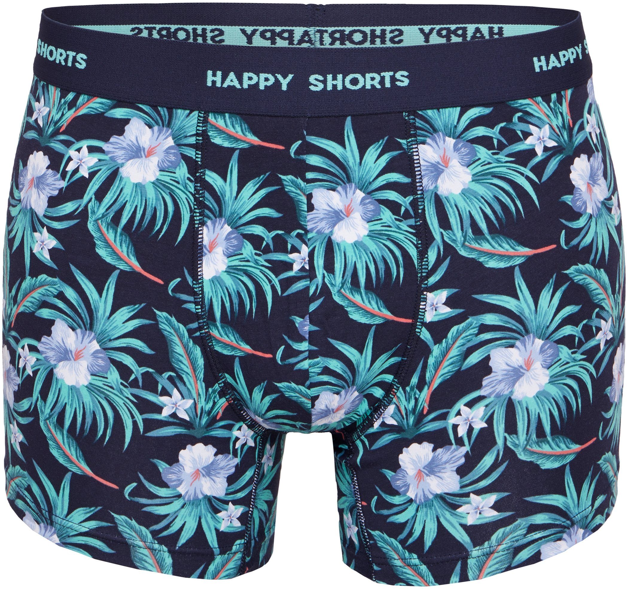 HAPPY SHORTS Trunk 3er Pack Happy Shorts Boxershorts Pants Boxer Fun marine blau hawaii (1-St)