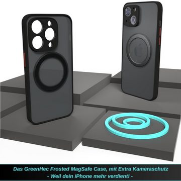GreenHec Handyhülle MagSafe iPhone Hülle Frosted Schwarz Magnet Case Schutzhülle PowerGrip, Kameraschutz, OmniShield, AntiShock