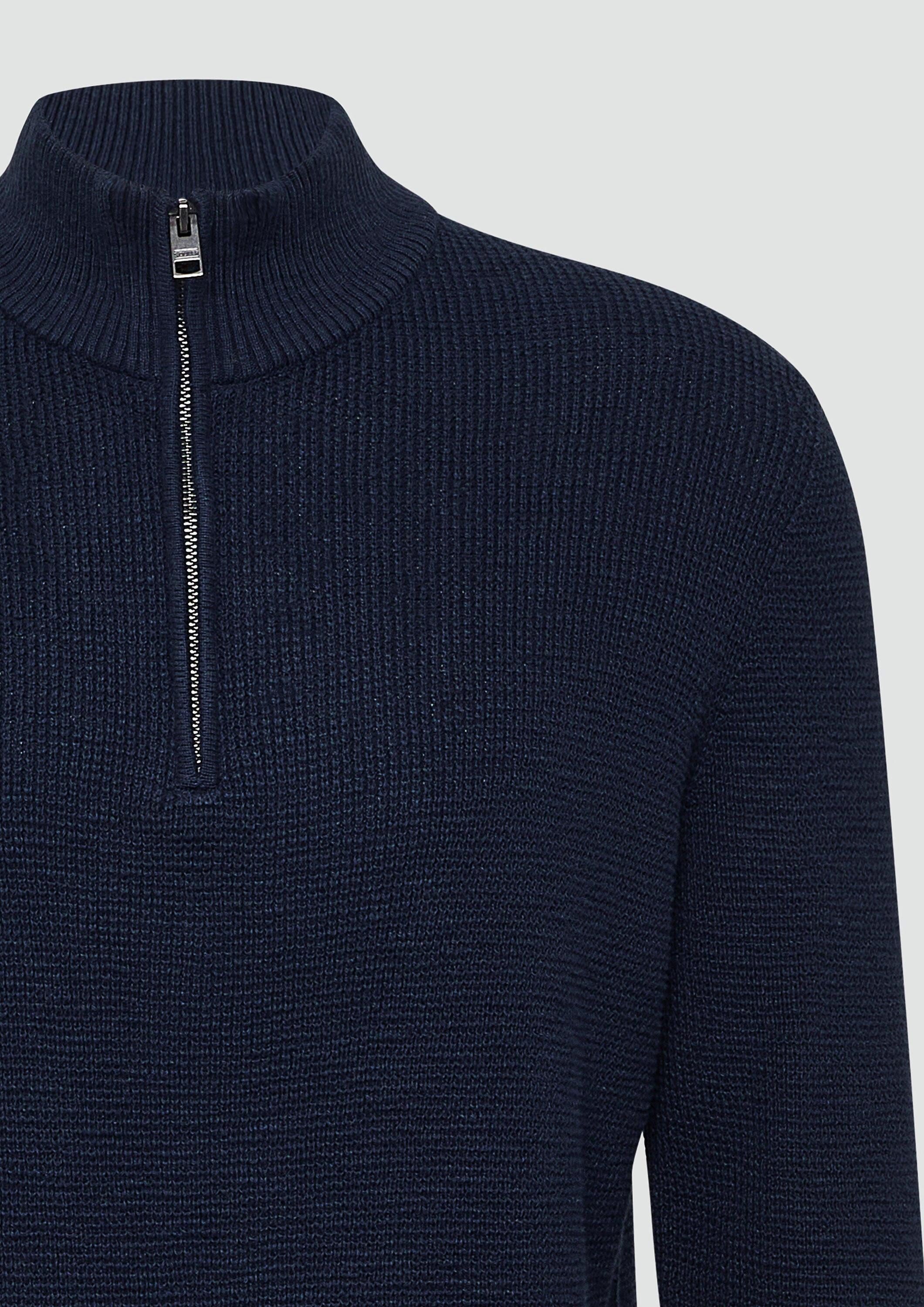 s.Oliver Longpullover Strickpullover Baumwoll-Pullover mit Struktur und Troyer-Kragen