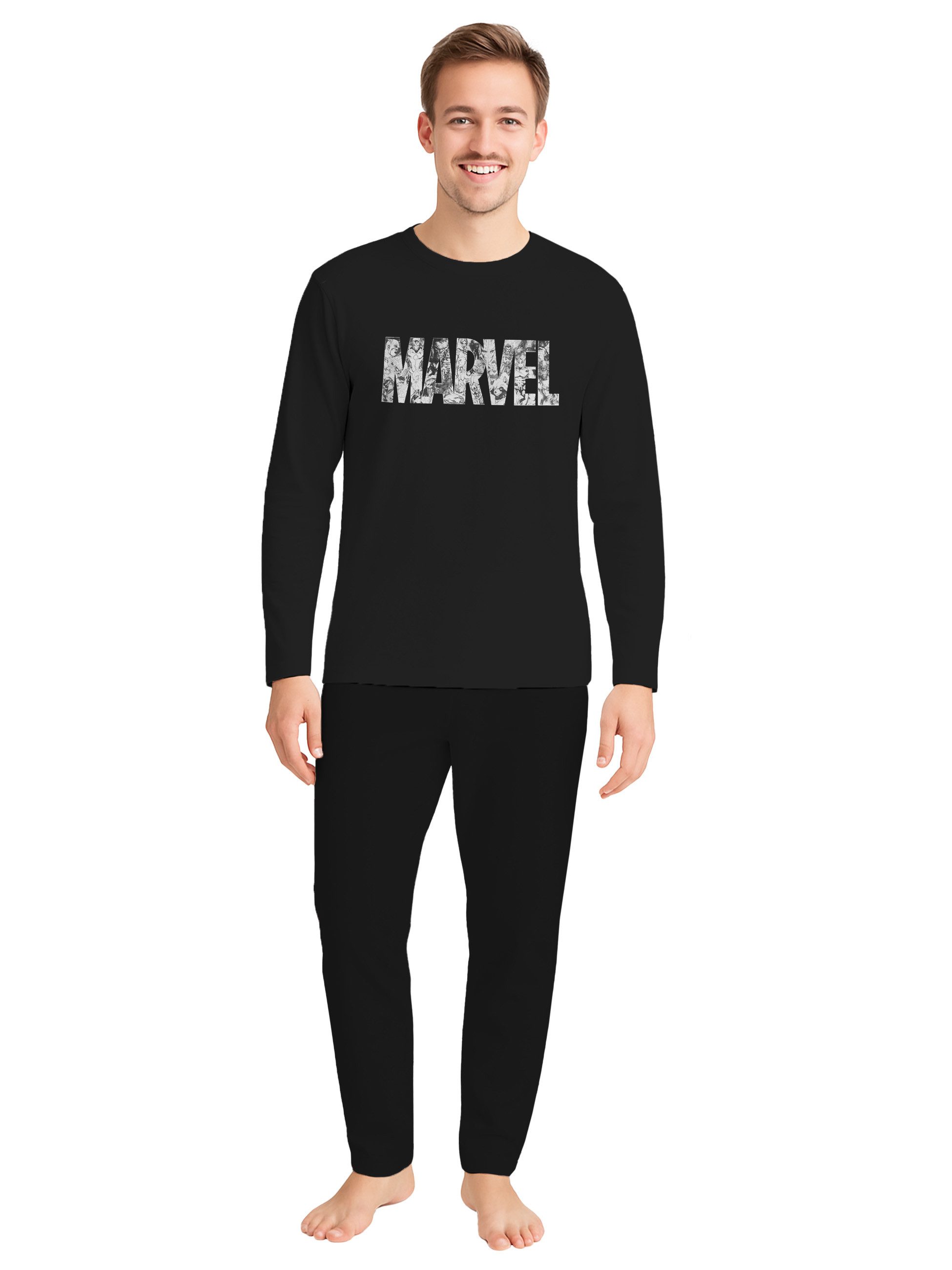United Labels® Schlafanzug Marvel - Logo mit Helden, Set Shirt mit Hose