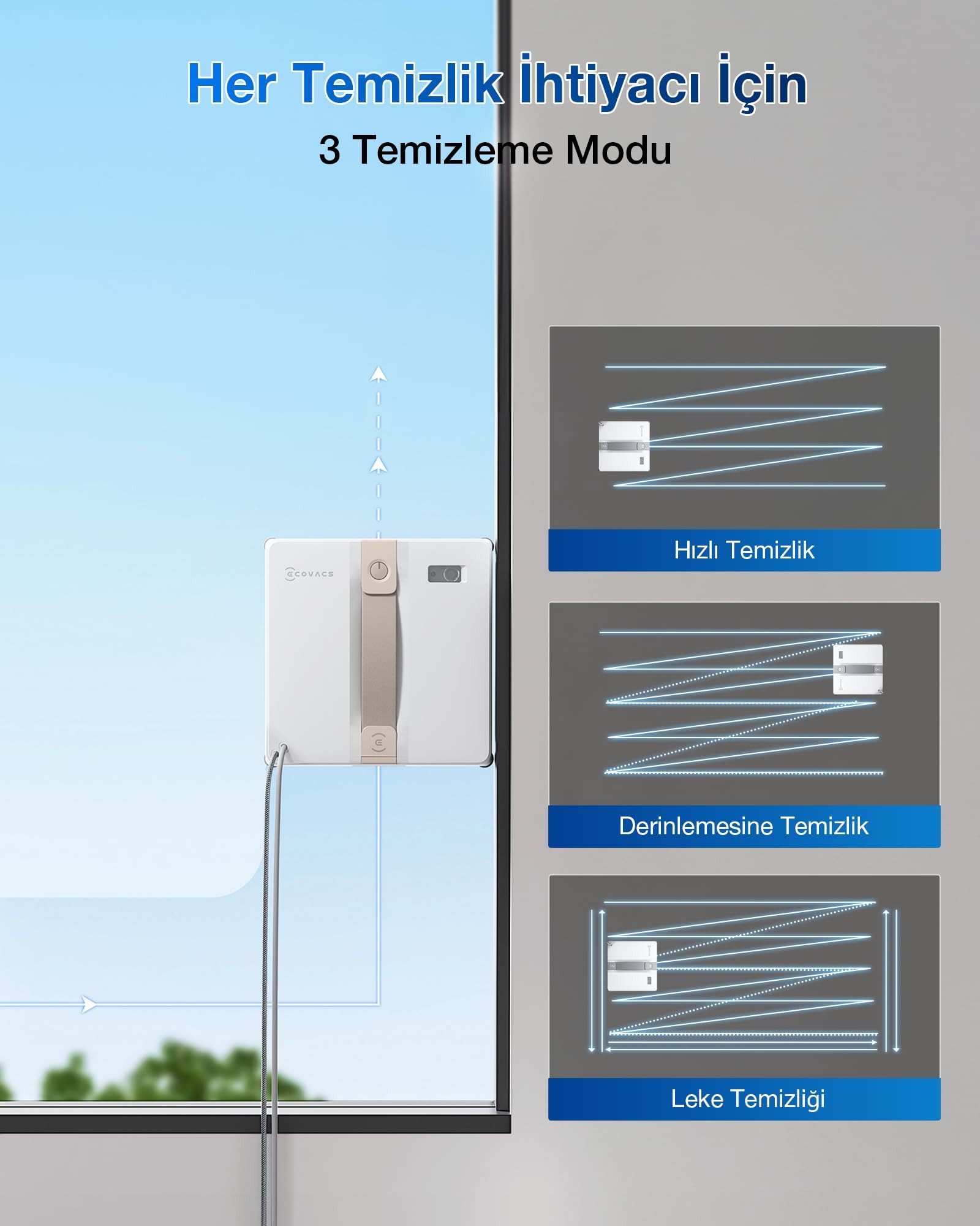 ECOVACS Fensterputzroboter WINBOT MINI, Intelligenter Fenstersauger mit Ultraschall-Sprühsystem, (Ultimative Kantenreinigung, 7500 Pa Saugleistung) 30 Min Notstromversorgung grau