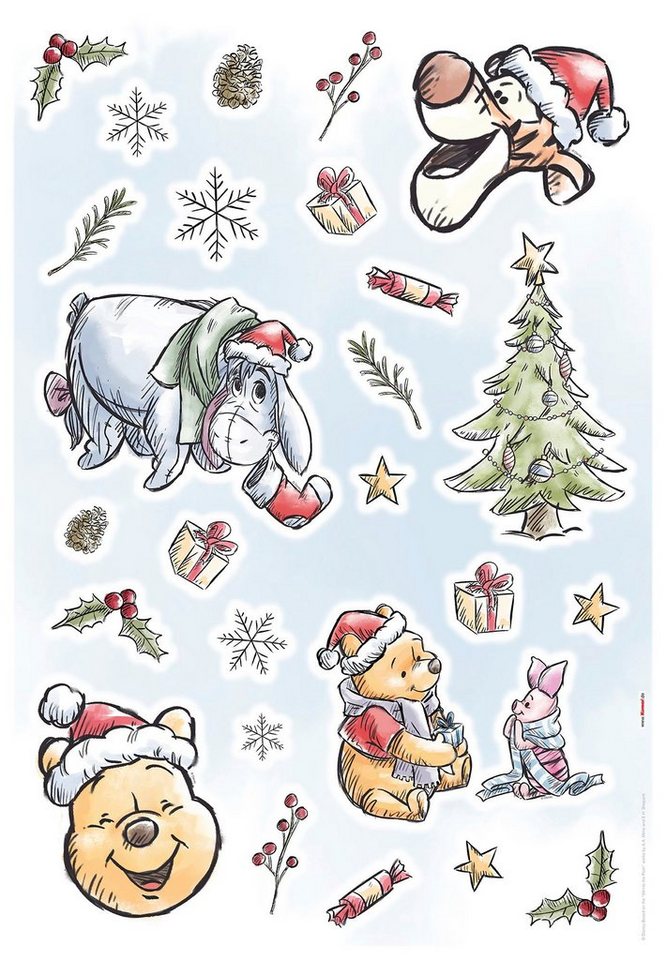 Komar Wandsticker Winnie Pooh Christmas, 50x70 cm (Breite x Höhe), selbstklebendes  Wandtattoo