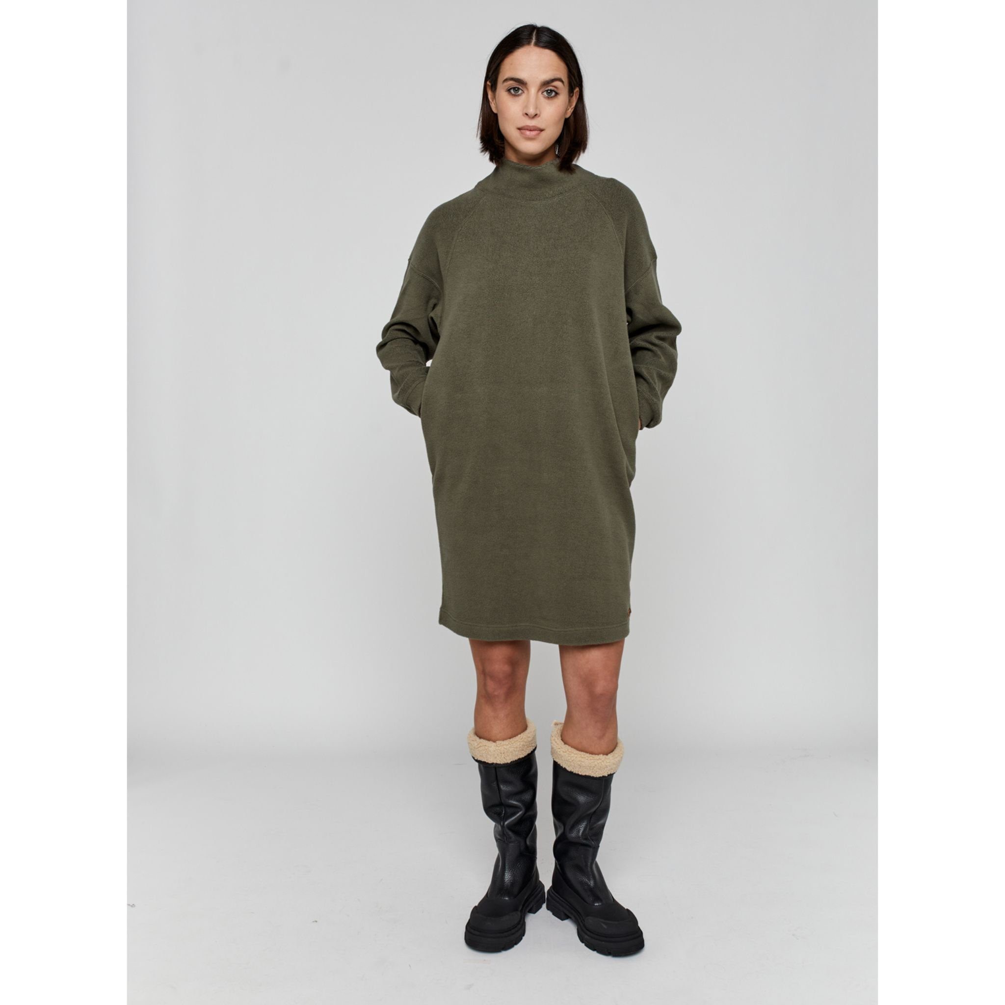 Moscow Design Minikleid Wave Fleece Minikleid mit Stehkragen in Sand oder Khaki