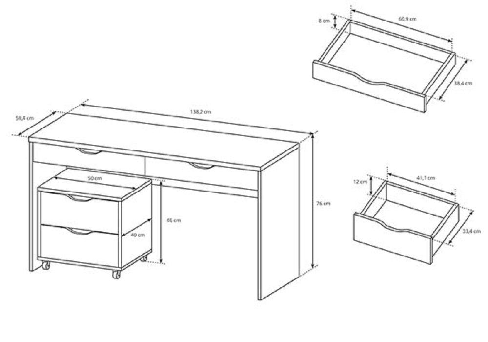 Feldmann-Wohnen Schreibtisch MATI (PC-Tisch, Computertisch), Ausführung weiß Farbe wählbar und