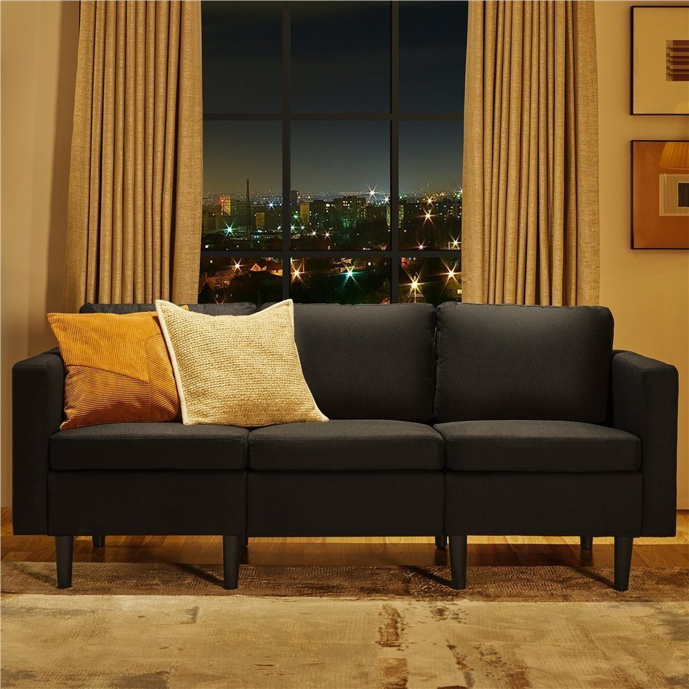 Yaheetech Schlafsofa, 3-Sitzer-Sofa Couch Polstersofa schwarz max.340 belastbar für KG 3 Personen