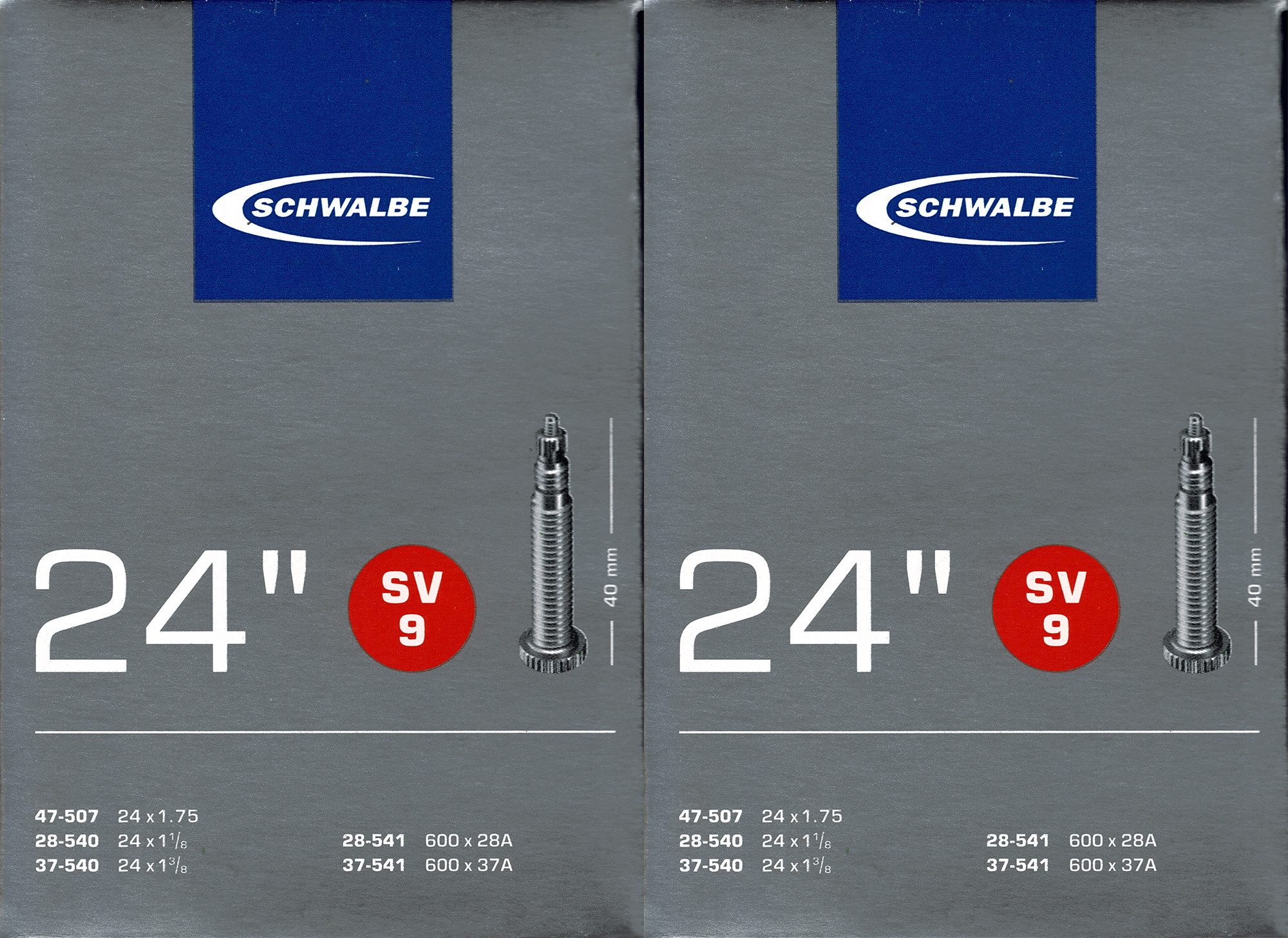 Fahrradschlauch 2x Schwalbe SV 9 24 Zoll Schlauch Sclaverand Ventil