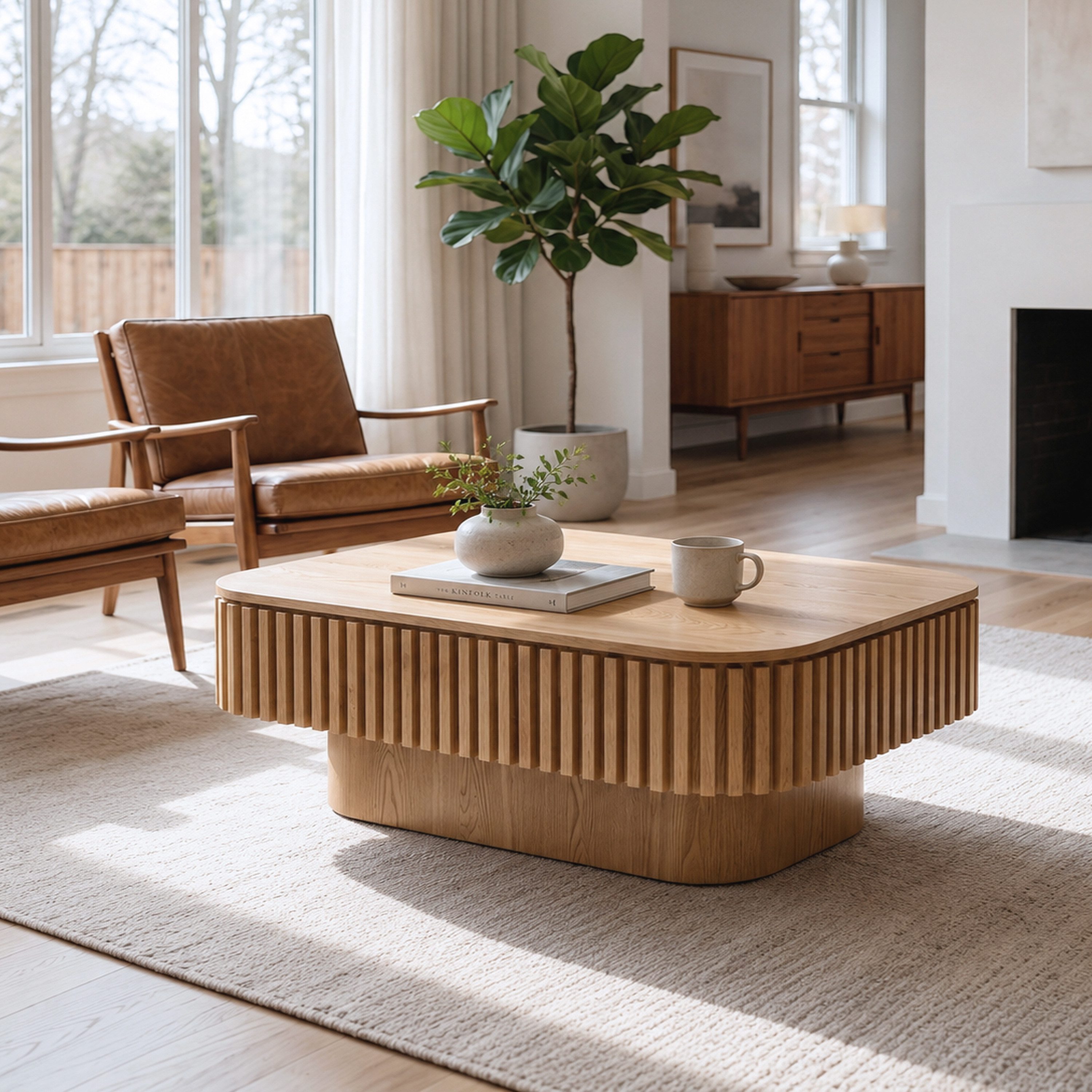 Celya Couchtisch 98 cm Rechteckiger Cocktailtisch mit verstecktem Stauraum (aus Massivholzfurnier, einfache Montage in 5 Minuten, für Wohnzimmer)