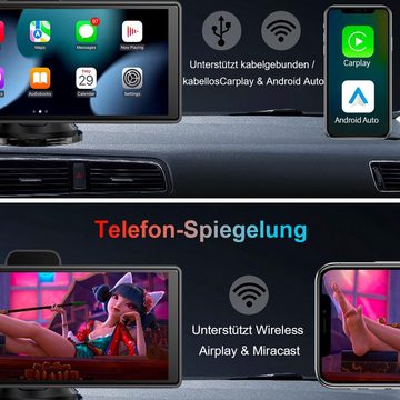 yozhiqu Kabelloses Apple Carplay und Android Auto, 10,26 tragbares Autoradio Navigationsgerät (mit 4K ADAS Dashcam, AUX/FM/Lautsprecher/Bluetooth, Sprachsteuerung)