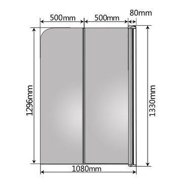 Mucola Badewannenaufsatz 133CM Glas Duschabtrennung Duschwand Badewannenaufsatz Faltwand