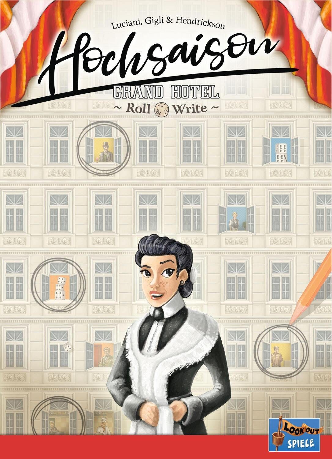 LookoutGames Spiel Hochsaison Grand Hotel Roll & Write, Erscheinungsjahr 2024