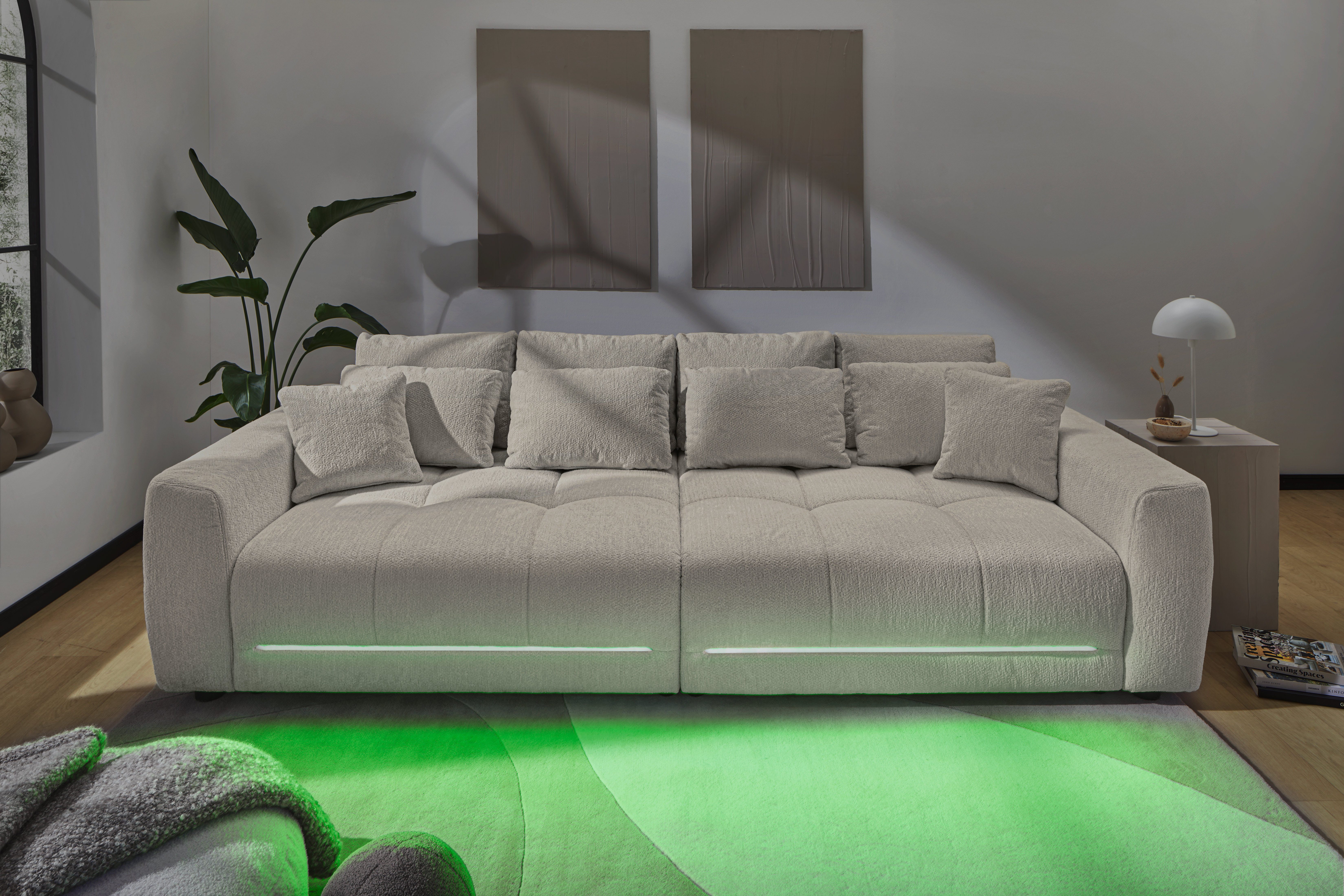 Jockenhöfer Gruppe Big-Sofa Lumina, XXL, B: 294 cm, mit LED-RGB-Beleuchtung, Liegefläche 120x240cm, Mega-Sofa, inklusive Federkernpolsterung und 10 Kissen