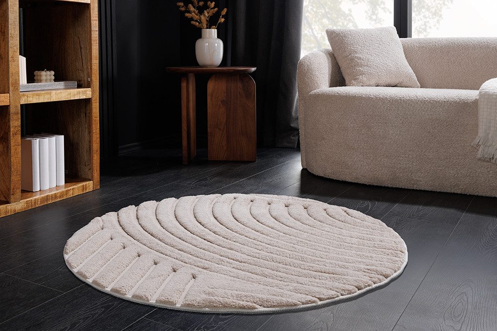 riess-ambiente Designteppich ART DECO Ø80cm beige/creme - rund, 3D-Strukturflor, Hoch-Tief-Effekt, rund, Höhe: 9 mm, weiche Haptik & für Fußbodenheizungen – ide – Bild 4 von 5