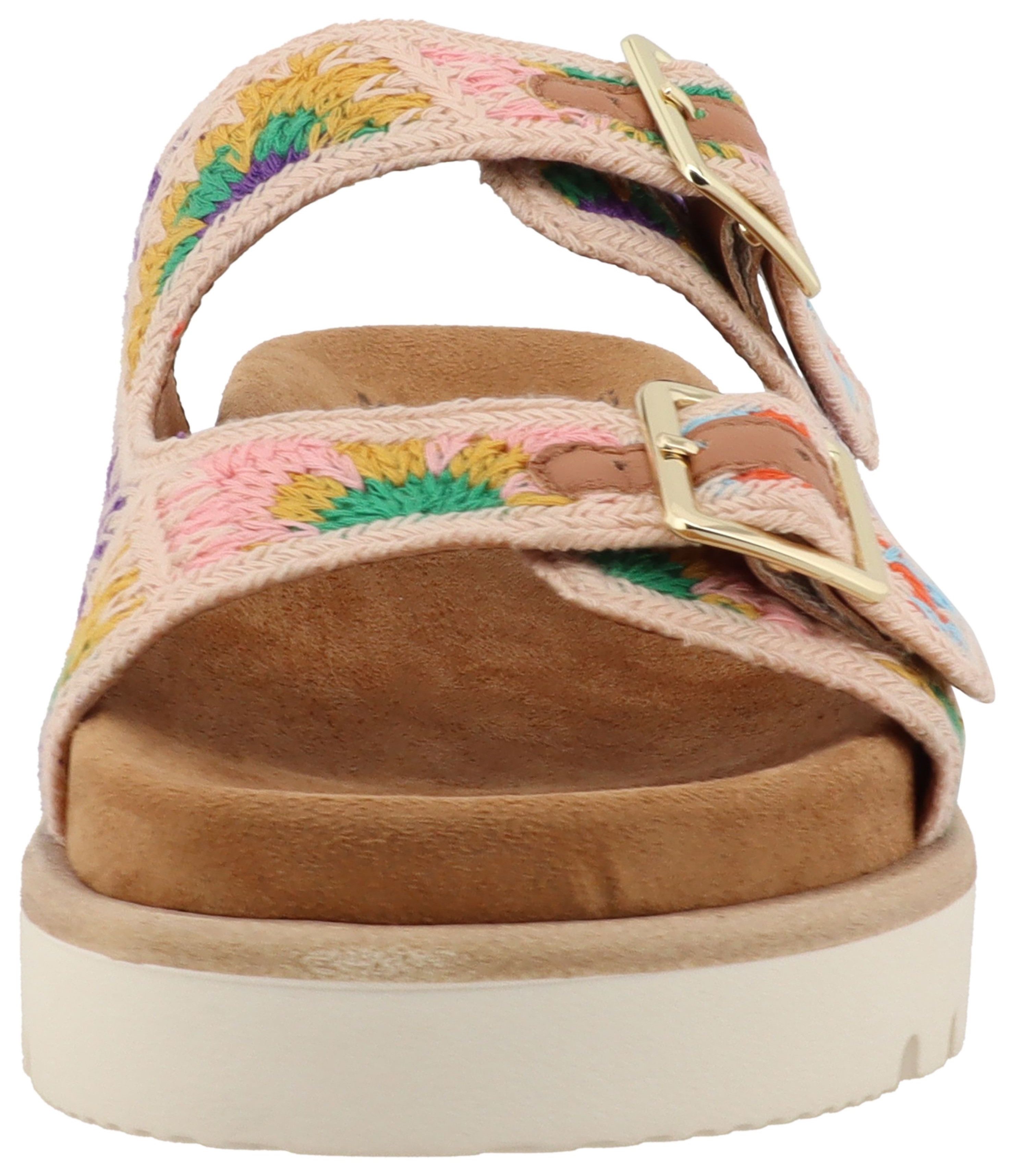 Mustang Shoes Malina Pantolette Sommerschuh, Schlupfschuh mit aufwendiger, bunter Stickerei