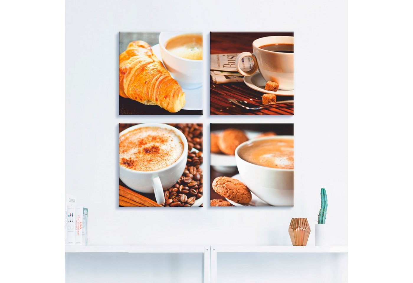 Artland Leinwandbild »Kaffeetassen und Zeitung, Milchkaffee«, Getränke (4 Stück)-HomeTrends
