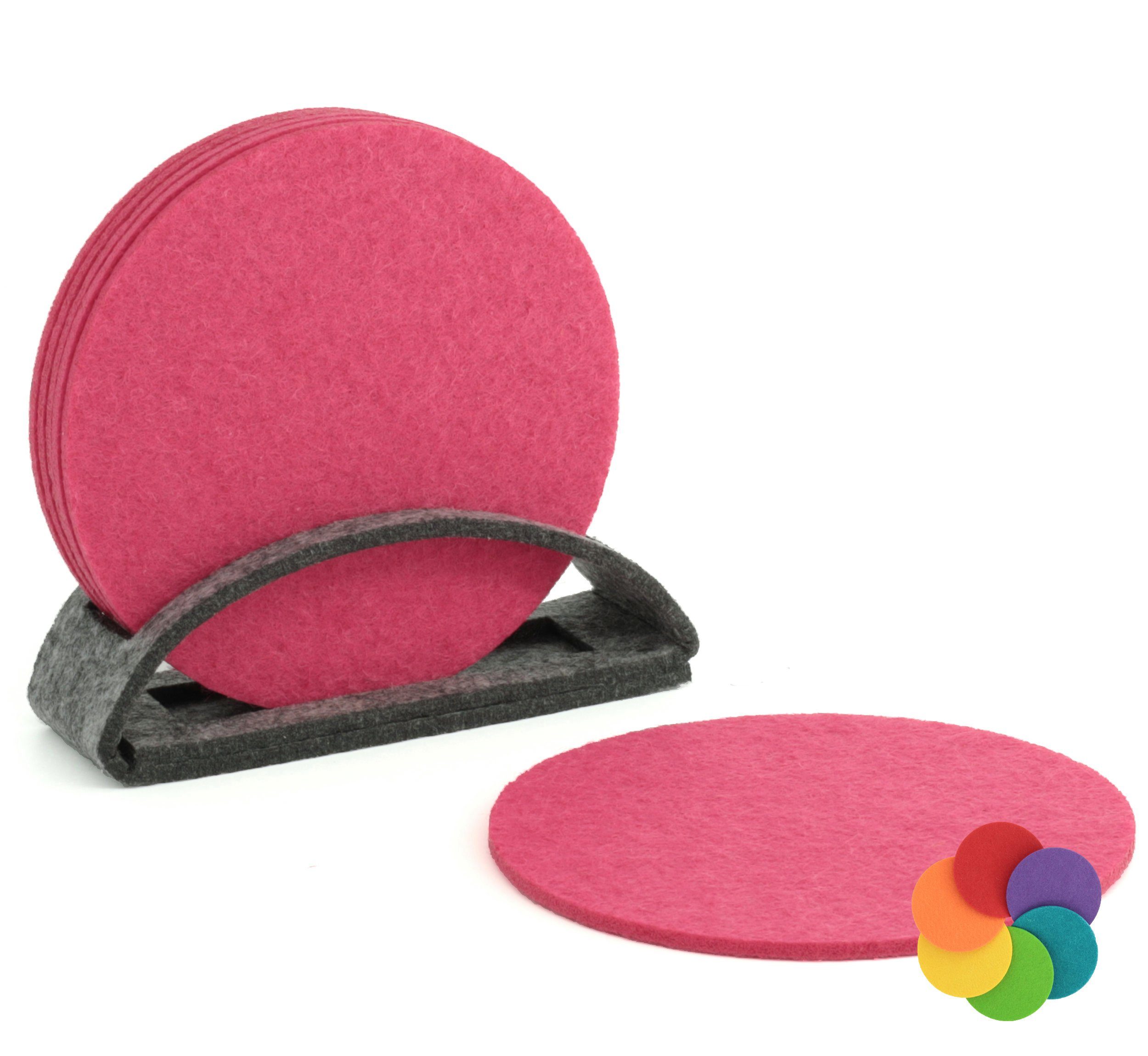 BIASTO Getränkeuntersetzer 6er Set Pink Filz-Untersetzer 10cm + Aufbewahrung, Zubehör für Gläser, Vasen, Tassen, Teller, Tische, Gläser, Weingläser, Cocktails, Flaschen, Schalen, Tischdeko, Set, Abmessung BxHxT: ca. 10x10x4cm, Hergestellt in Deutschland