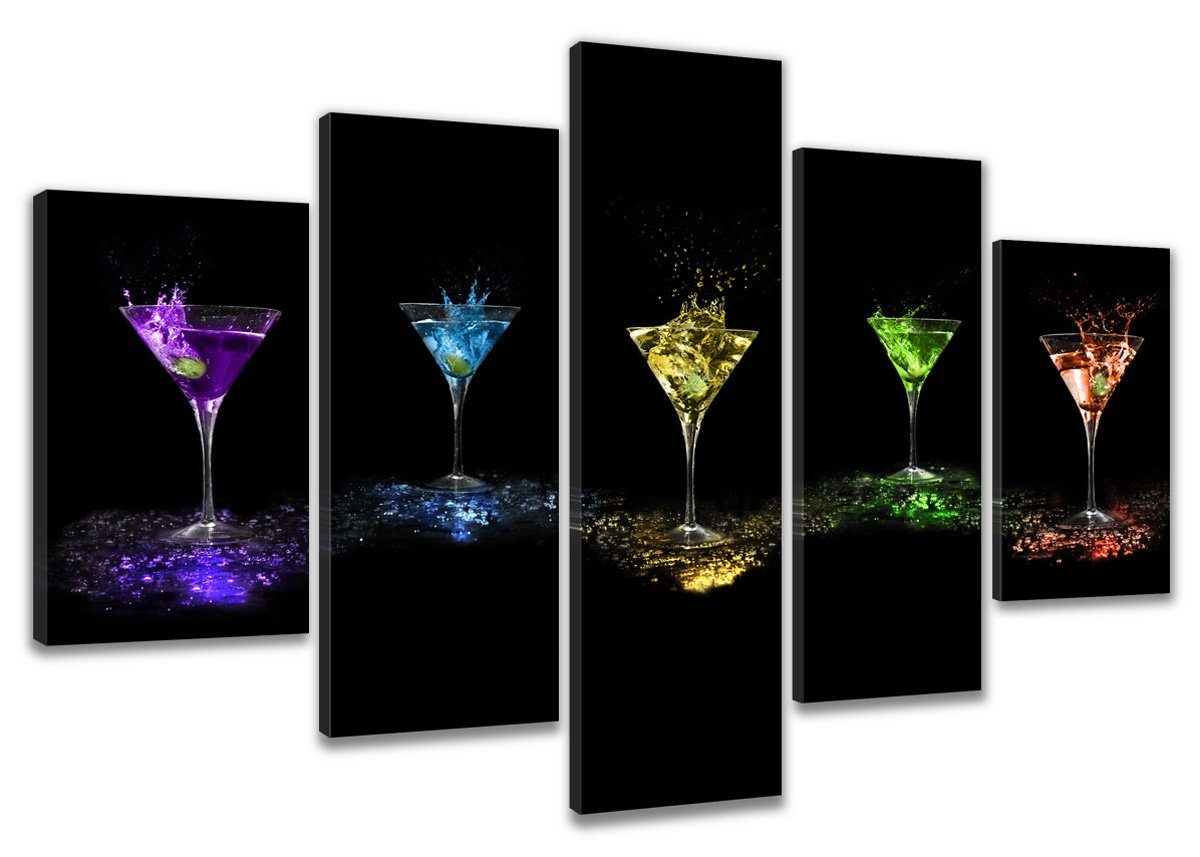 Visario Bild mit Rahmen 2 m x 1 m 5er Set Visario auf Leinwand fertig zum Aufhängen/gerahmt, Cocktails