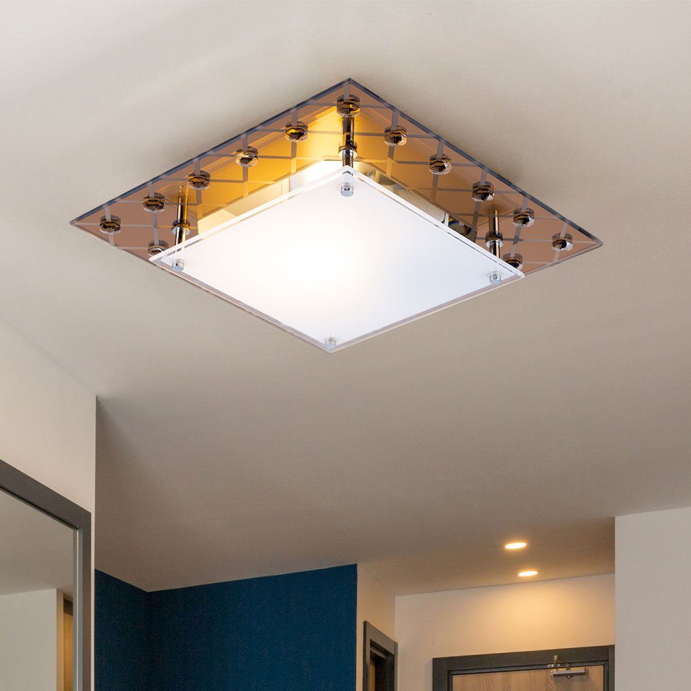 Esto Deckenleuchte, Leuchtmittel nicht inklusive, Deckenleuchte Wohnzimmerlampe E27 Kristalle Spiegelglas gemustert