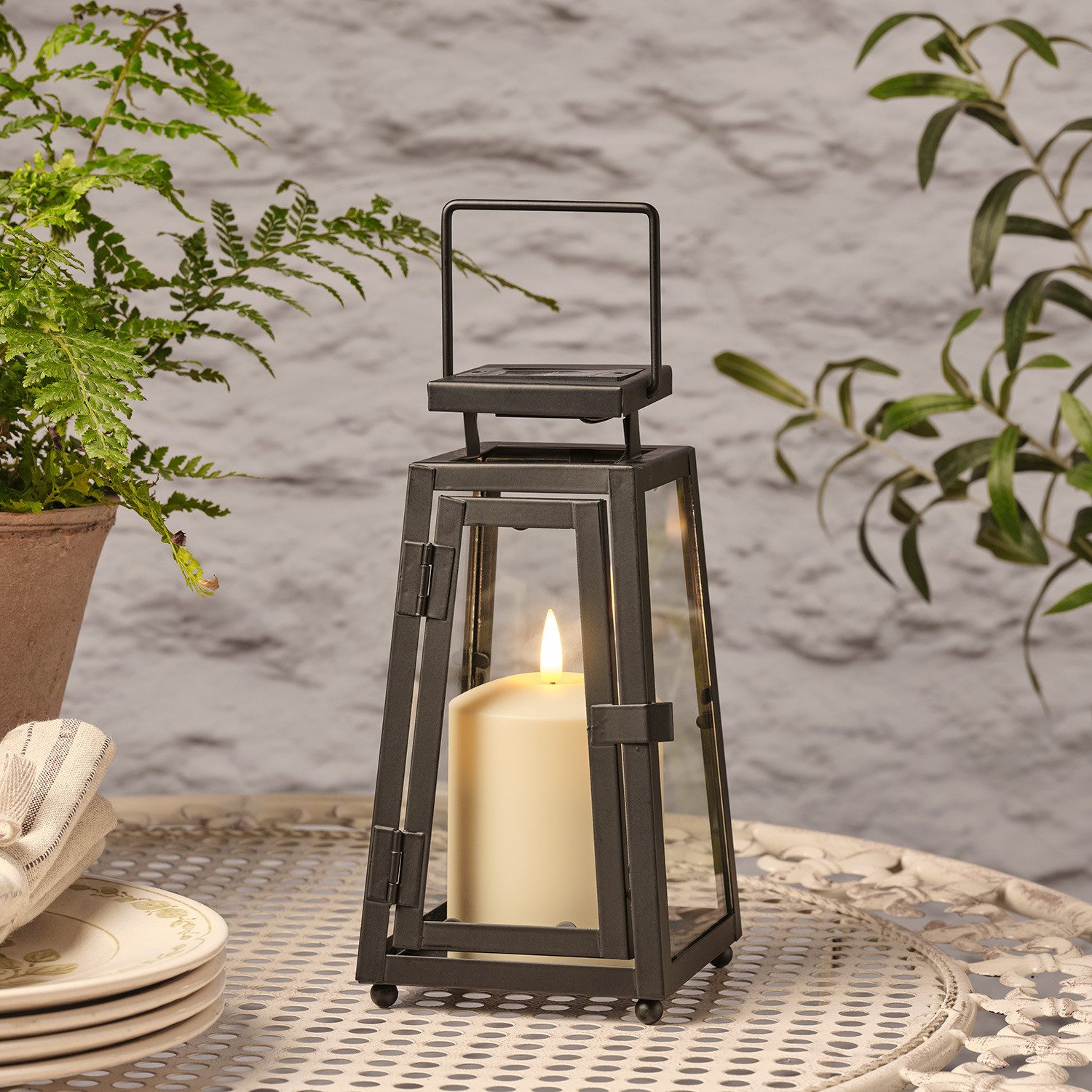 Lights4fun LED Laterne 22cm Porto Solar Laterne mit TruGlow® Outdoor Kerze