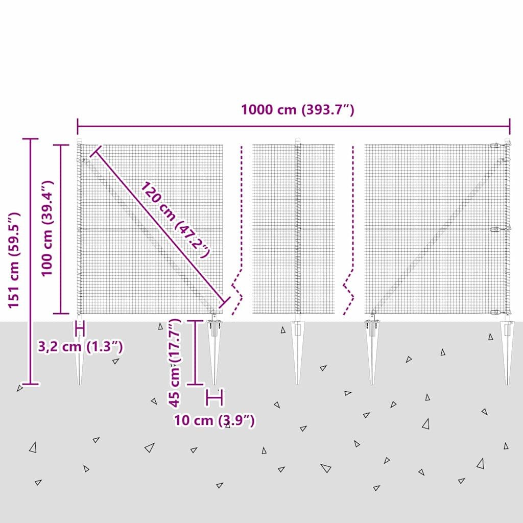 vidaXL Spike-montierter geschweißter Maschendrahtzaun Stahl Silber, (1-St)