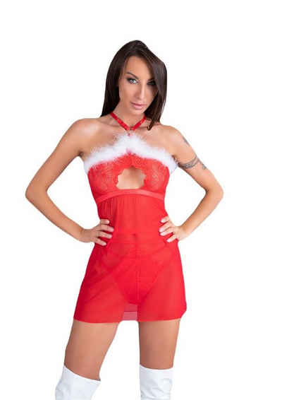 Livco Corsetti Fashion Negligé Minikleid in rot für Weihnachten mit Plüsch (2-tlg)