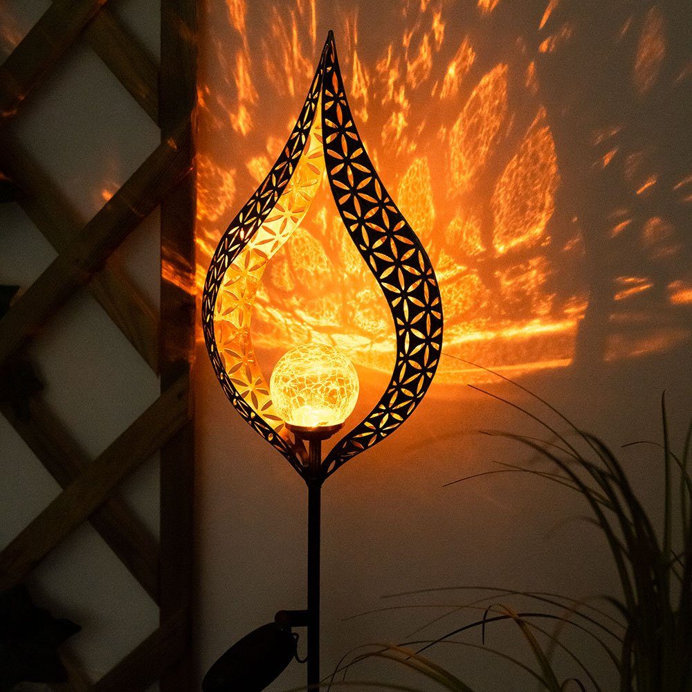 etc-shop LED für Deko für Außen fest LED-Leuchtmittel Flamme Solarleuchte Garten Garten Solar Warmweiß, Solarleuchte, Solarstab verbaut