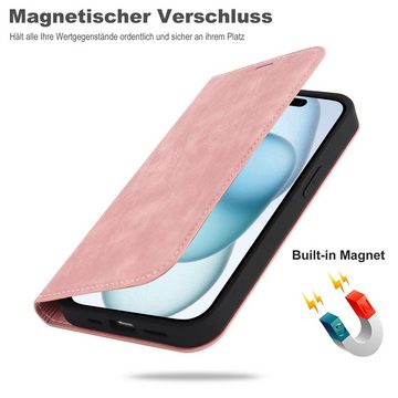 Numerva Handytasche Magsafe Handytasche für Apple iPhone 15, Schutzhüllle Klapphülle mit Magsafering Kartenfächer und Standfunktion