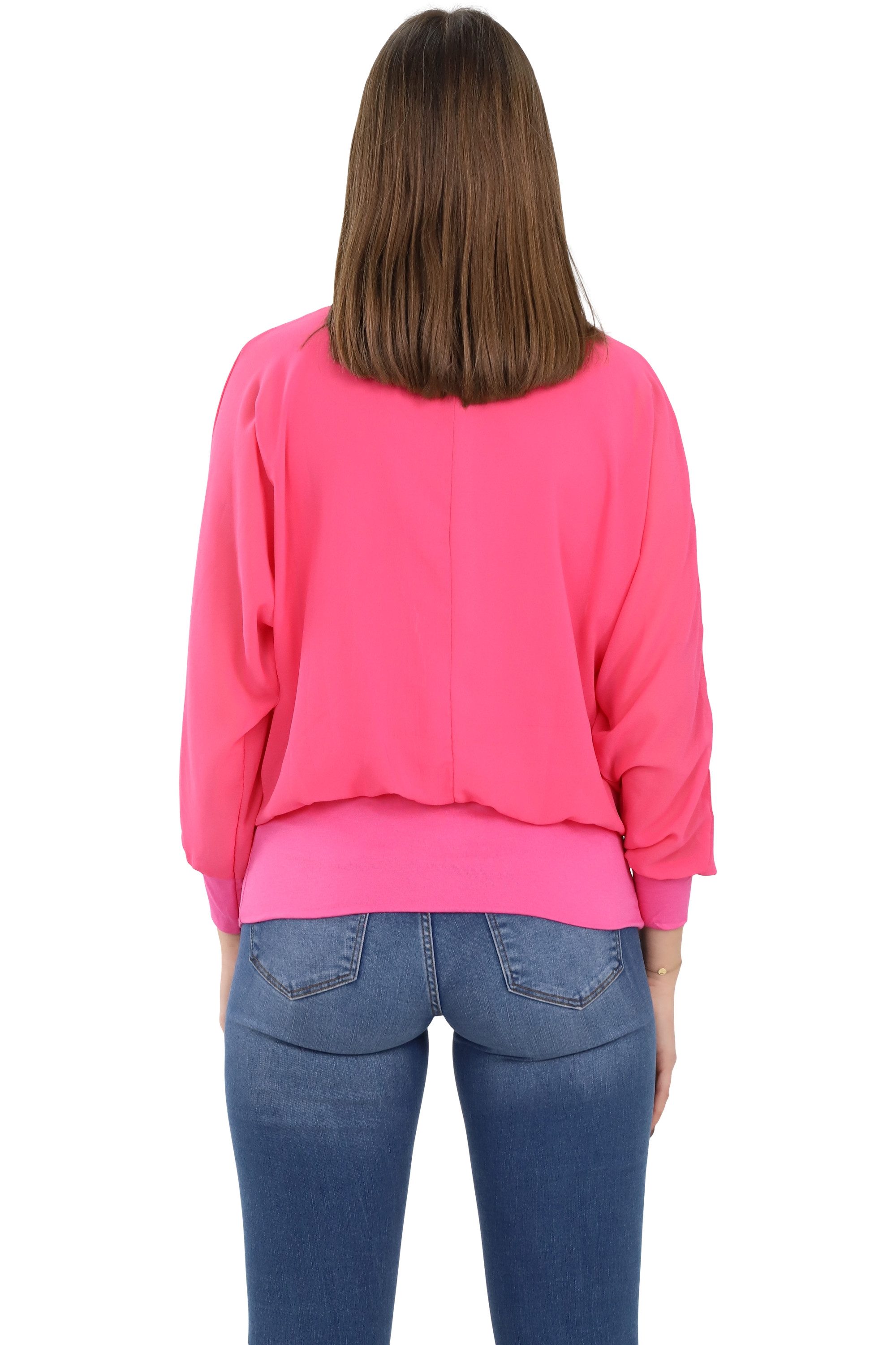 malito more than fashion Chiffonbluse malito Damen Bluse im Fledermaus Look, Tunika mit Zipper, kurzarm Bluse mit Fledermausärmeln Einheitsgröße