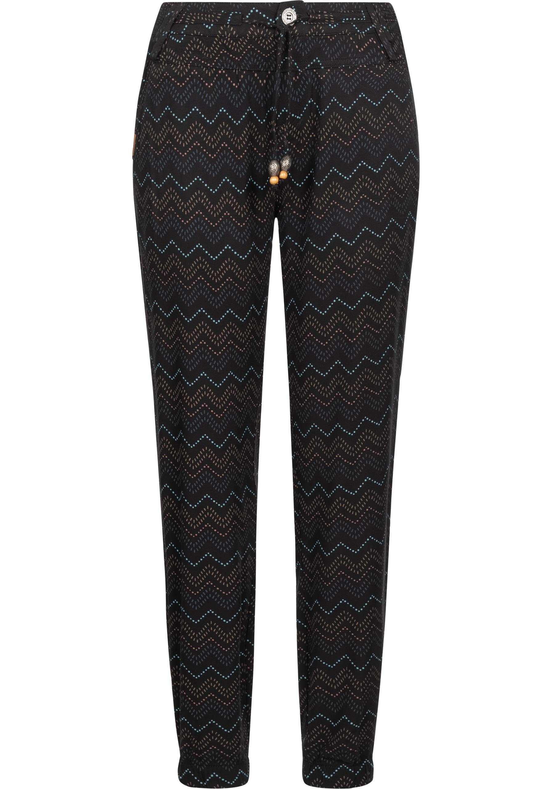 Ragwear Haremshose Talin Chevron leichte Leinenhose black und Print Tunnelzugband mit