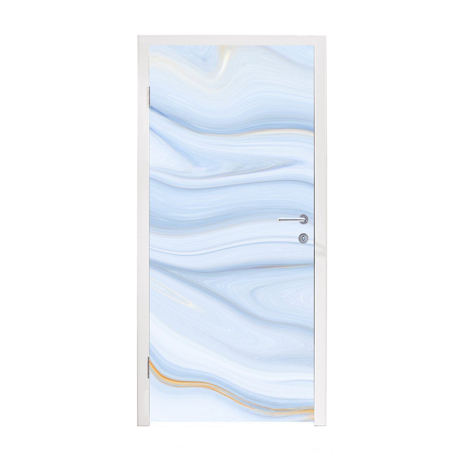 MuchoWow Türtapete Marmor - Welle - Blau - Muster - Marmoroptik - Pastell, Matt, bedruckt, (1 St), Fototapete für Tür, Türaufkleber, 75x205 cm