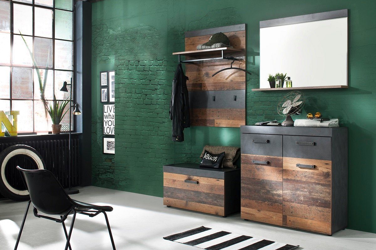 trendteam Garderoben-Set Garderoben-Set Indy, Old Used Wood / Matera grau, günstig online kaufen