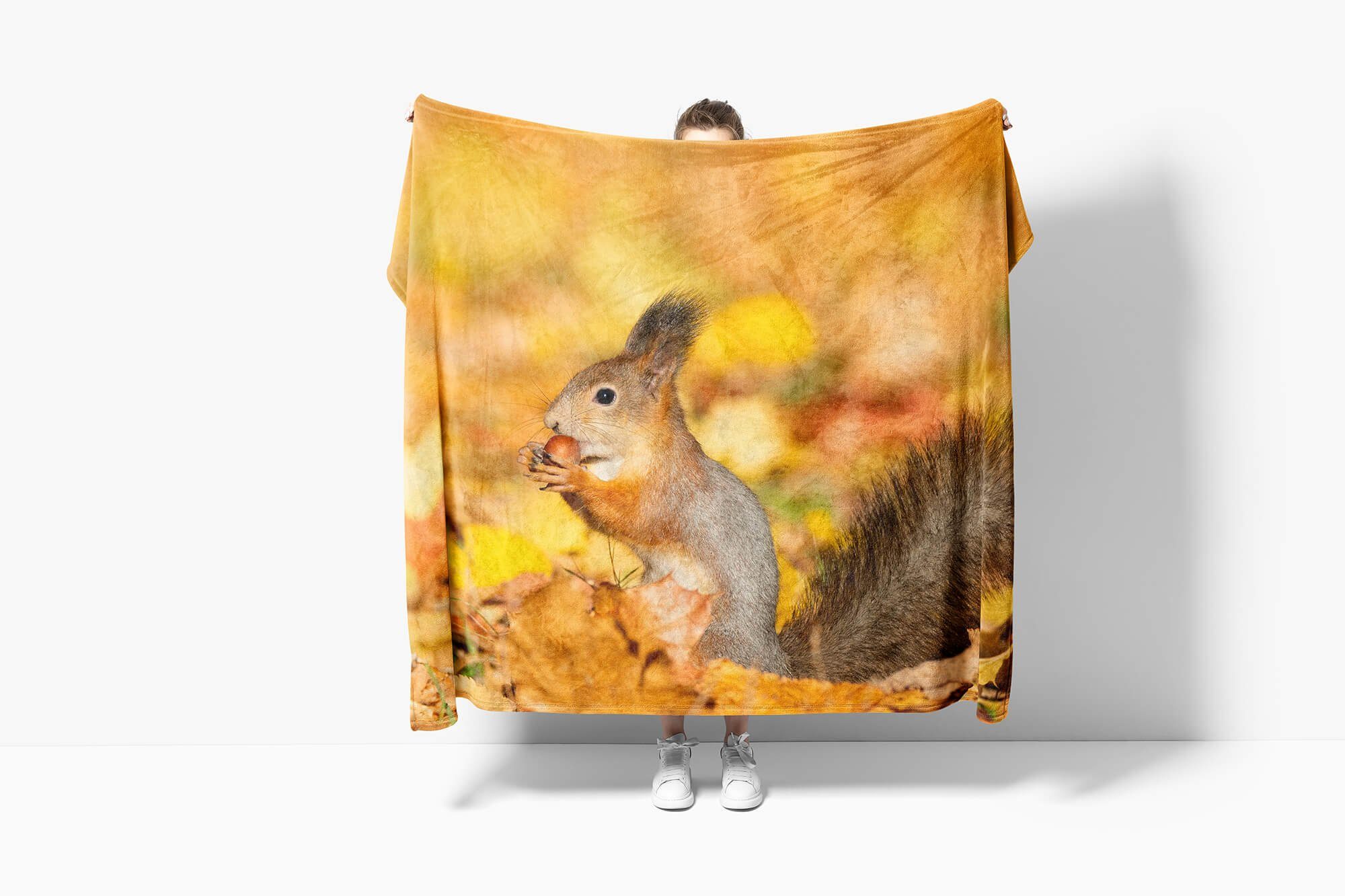 Handtuch Baumwolle-Polyester-Mix Handtücher Eichhörnchen mit Art Sinus Herbs, Tiermotiv Strandhandtuch (1-St), Saunatuch Handtuch Kuscheldecke