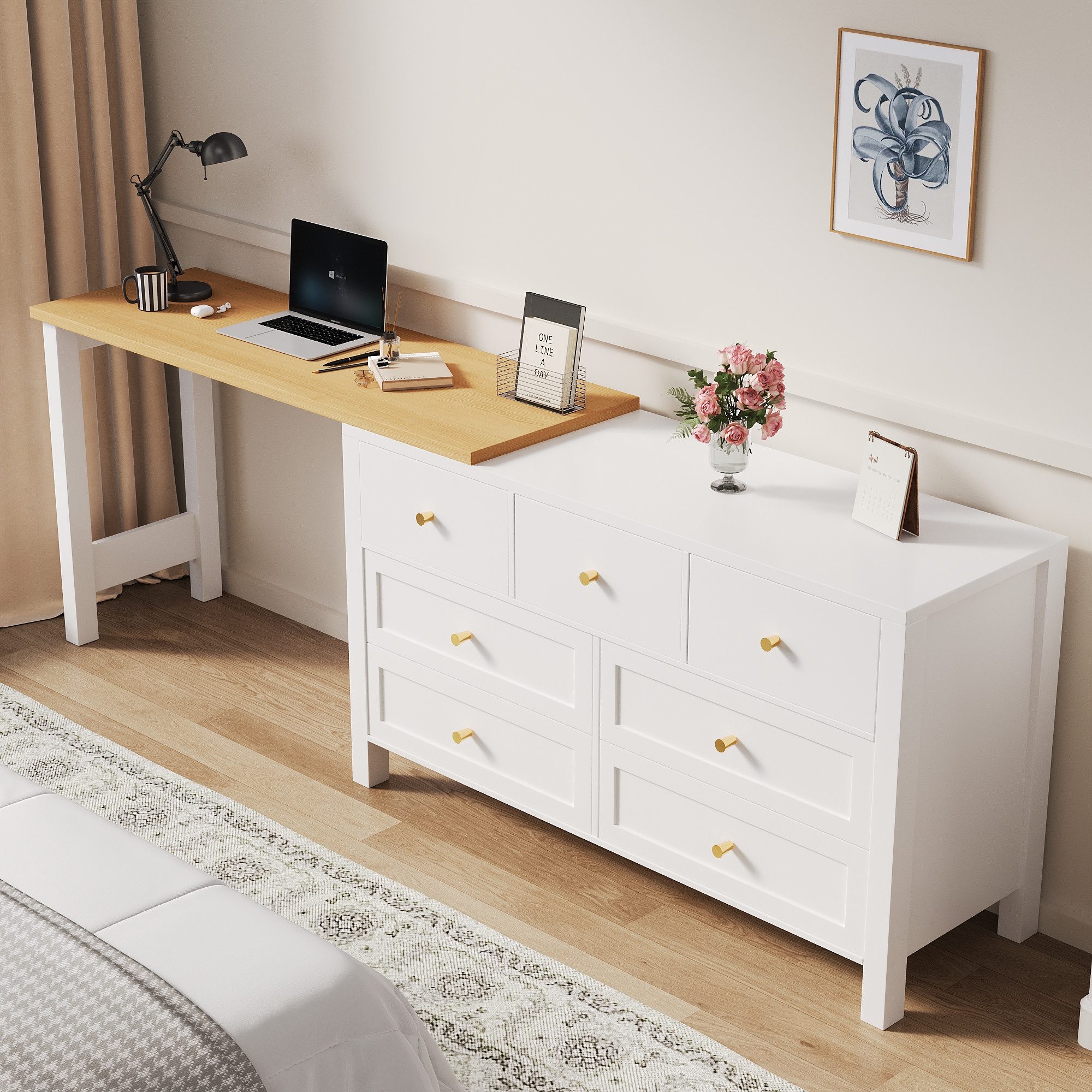 Merax Schreibtisch L-förmiger Arbeitstisch, 2-in-1 Drehwerkbank/Sideboard ( günstig online kaufen