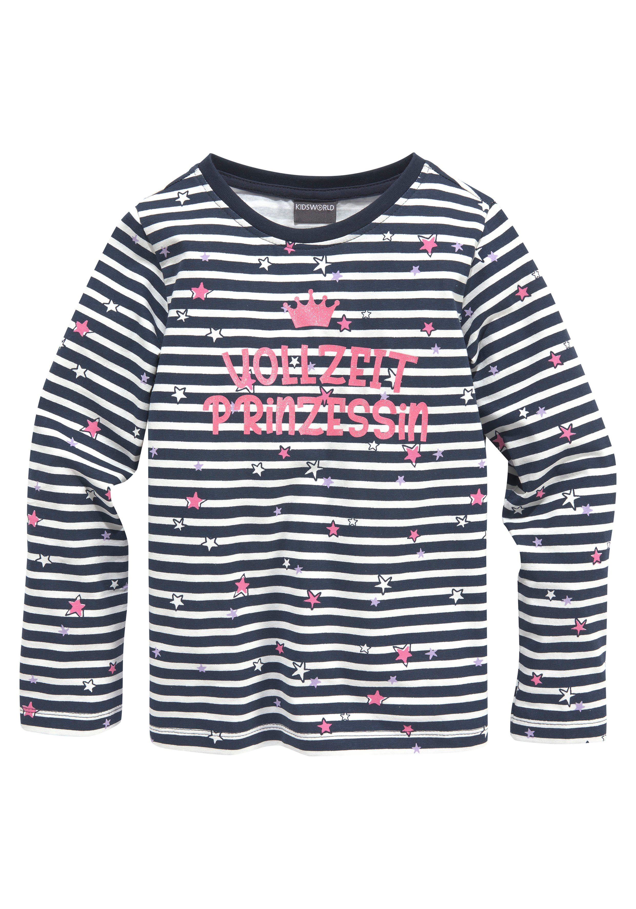 Sternen Langarmshirt mit KIDSWORLD kleinen Prinzessin und Vollzeit Streifen