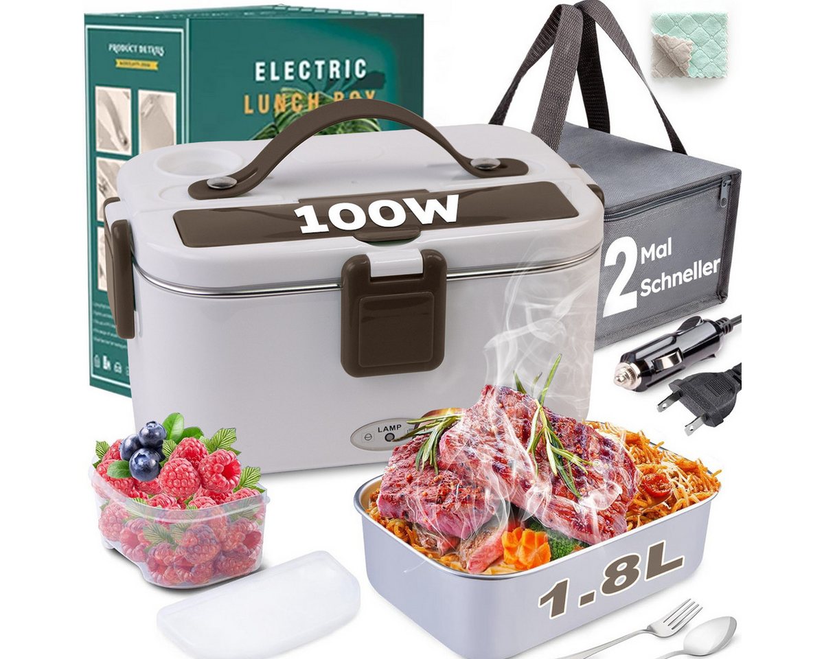 MOPUEA Elektrische Lunchbox Elektrische Lunchbox4in1 75W Auto&Zuhause, auslaufsicher,inkl.Besteck, (Elektrische Lunchbox mit Heizelement für Zuhause, Auto und LKW, 1-tlg., 4-in-1 elektrisch beheizte Lunchbox mit 1.8L Behälter und Fächern), Schnelles Aufheizen, auslaufsicher, großer Behälter, mobil