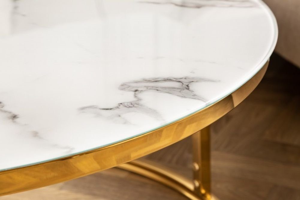 Eleganter Marmor-Dekor 80cm LebensWohnArt Couchtisch MARMO Couchtisch gold weiss