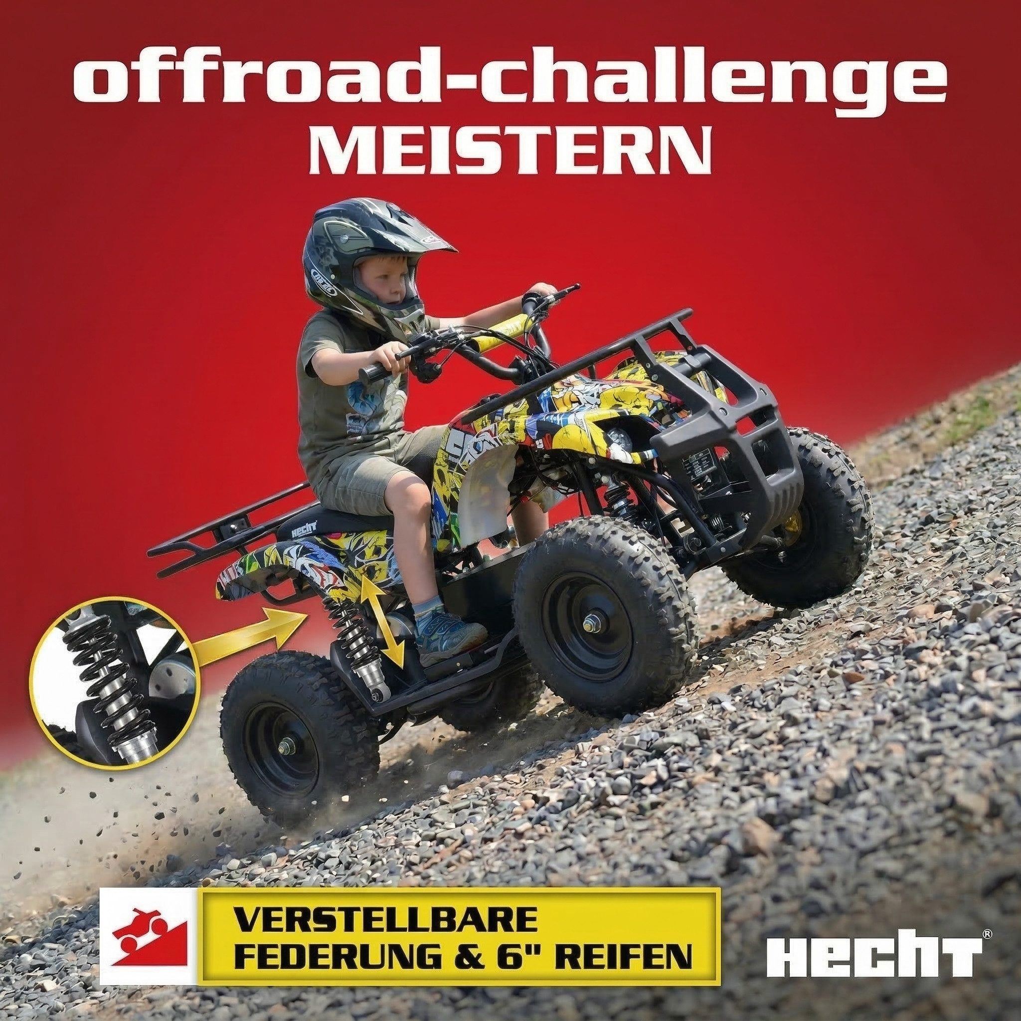 Hecht Elektro-Kinderquad 1000W bis 25 km/h 36V/12Ah Akku, Belastbarkeit 65 kg, Scheibenbremsen, Einstellbare Federung