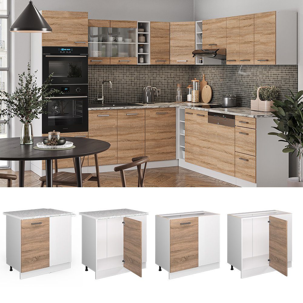 Vicco Eckunterschrank R-Line, Sonoma/Weiß, 86 cm ohne Arbeitsplatte (1-St)