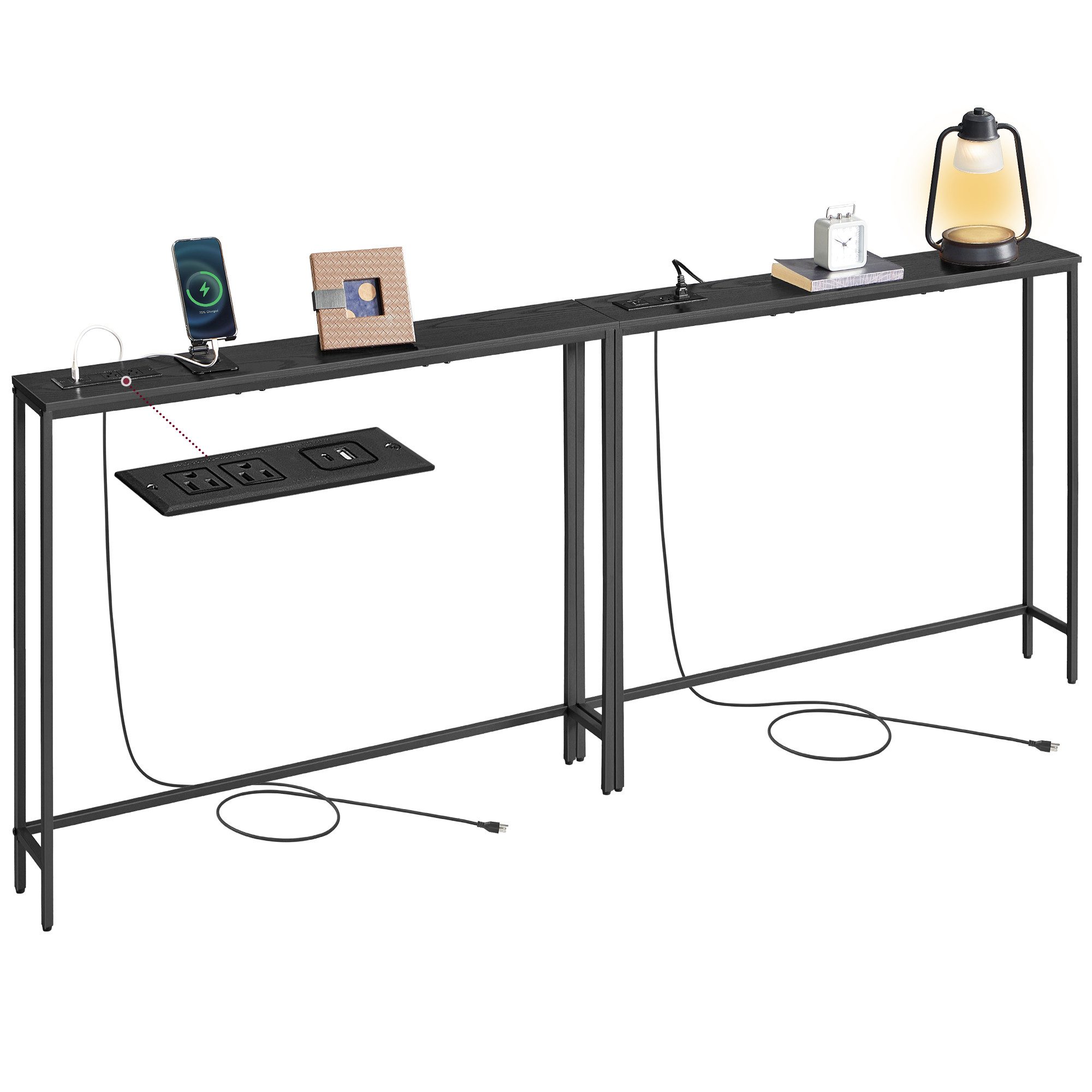 VASAGLE Konsolentisch Konsolentisch mit Ladestation, schmaler Sofatisch, Flurtisch (2-St), für Flur und Wohnzimmer, einfache Montage, 100 x 15 x 80 cm