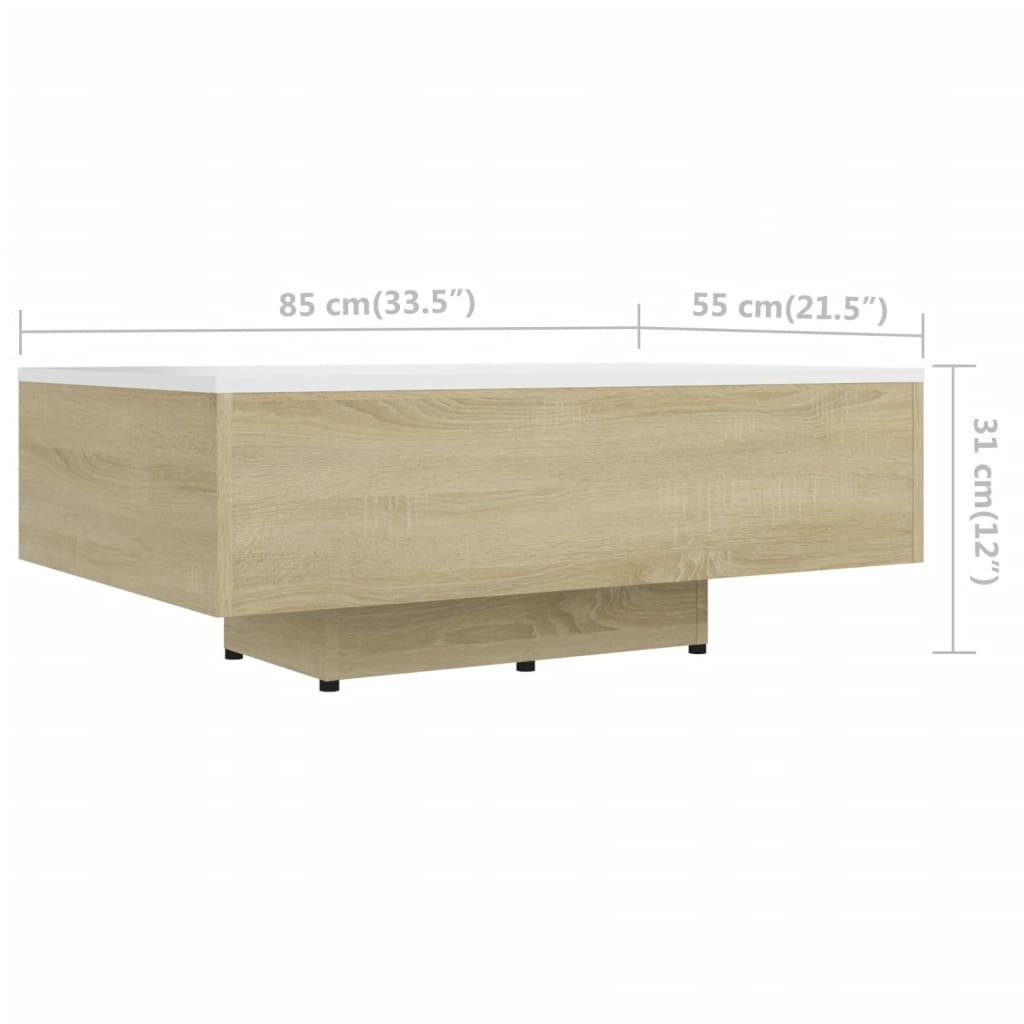 85x55x31 Spanplatte cm Sonoma-Eiche Couchtisch Weiß und furnicato