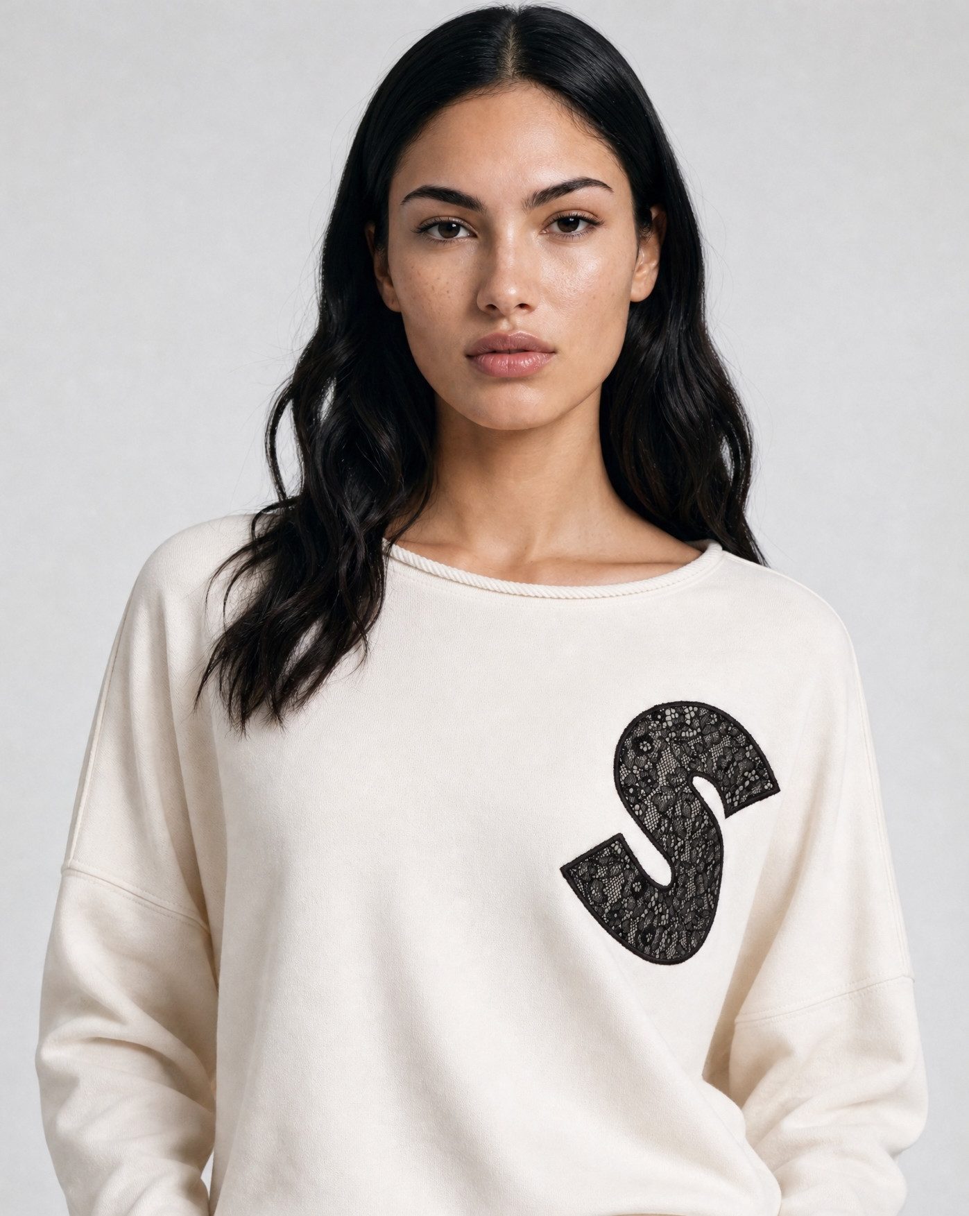 Smith & Soul Longsweatshirt mit kontrastfarbener Spitze, oversize – Bild 2 von 5